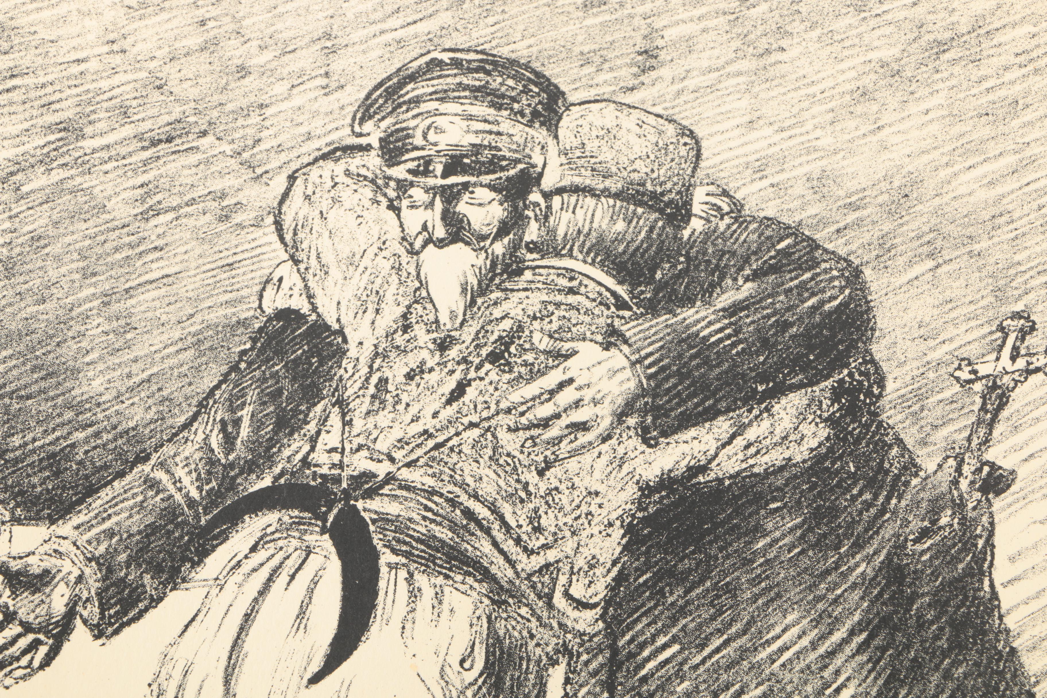 Antique WWI Signed Etchings of Political Cartoons