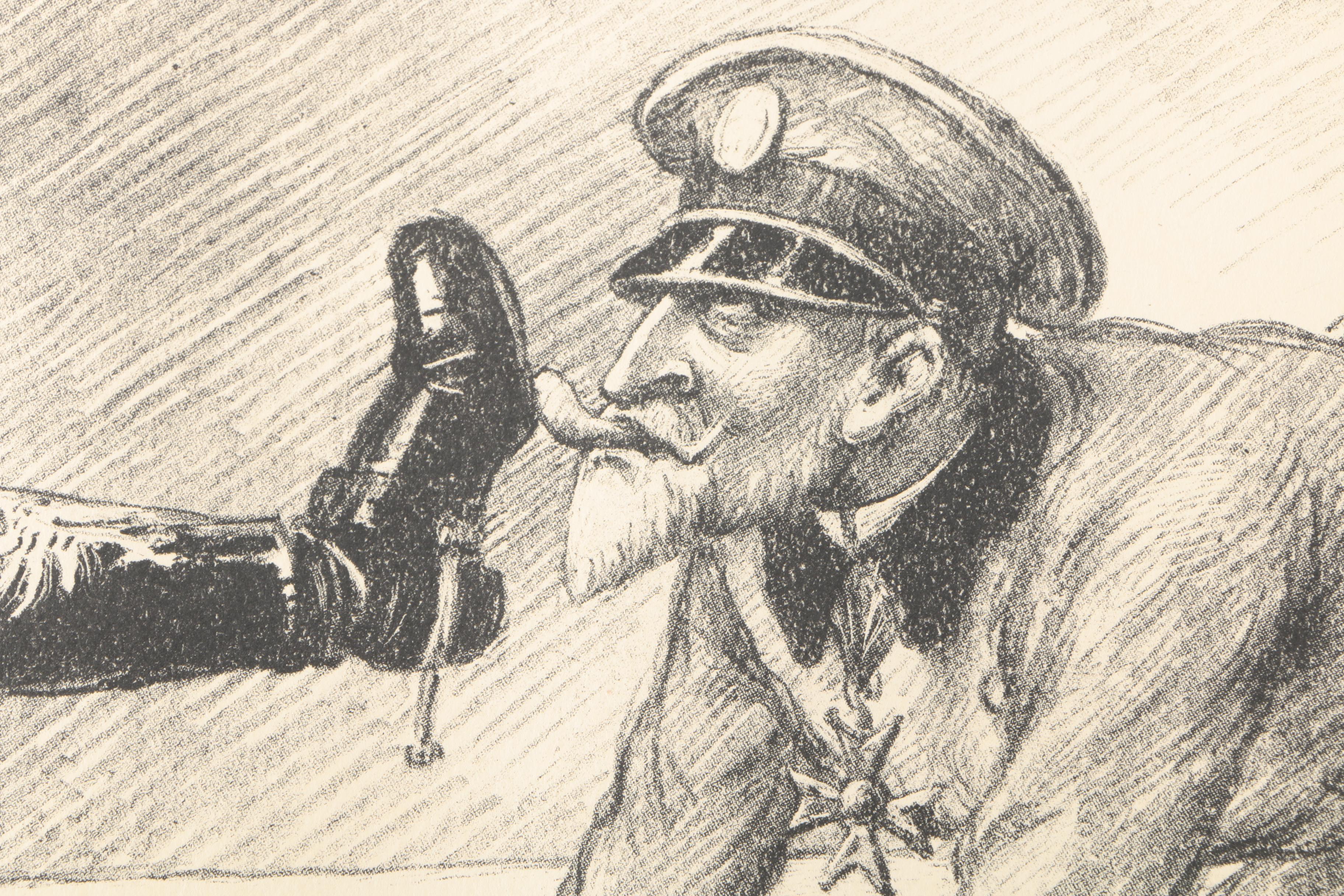 Antique WWI Signed Etchings of Political Cartoons