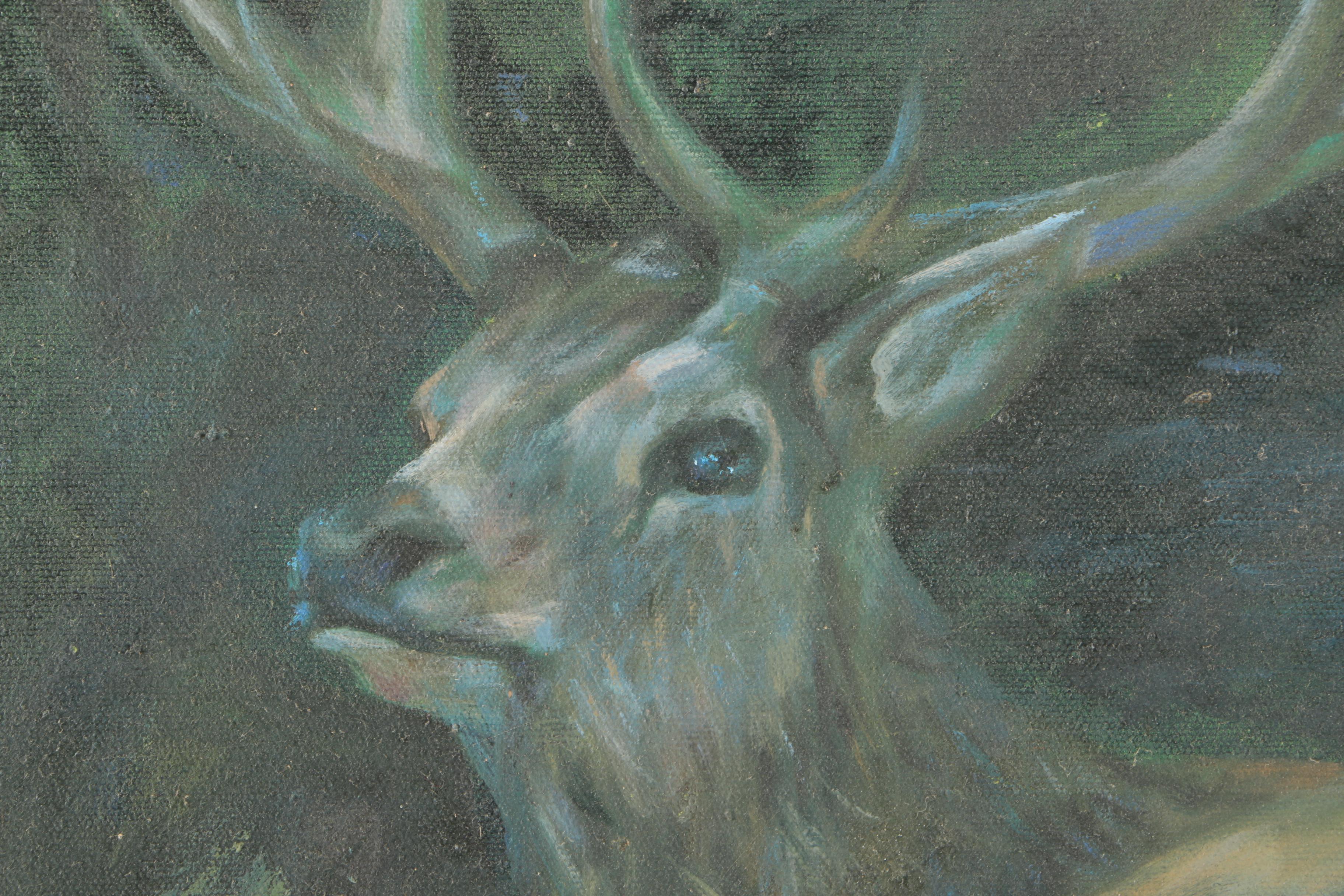 Oil Painting on Canvas of a Bathing Elk