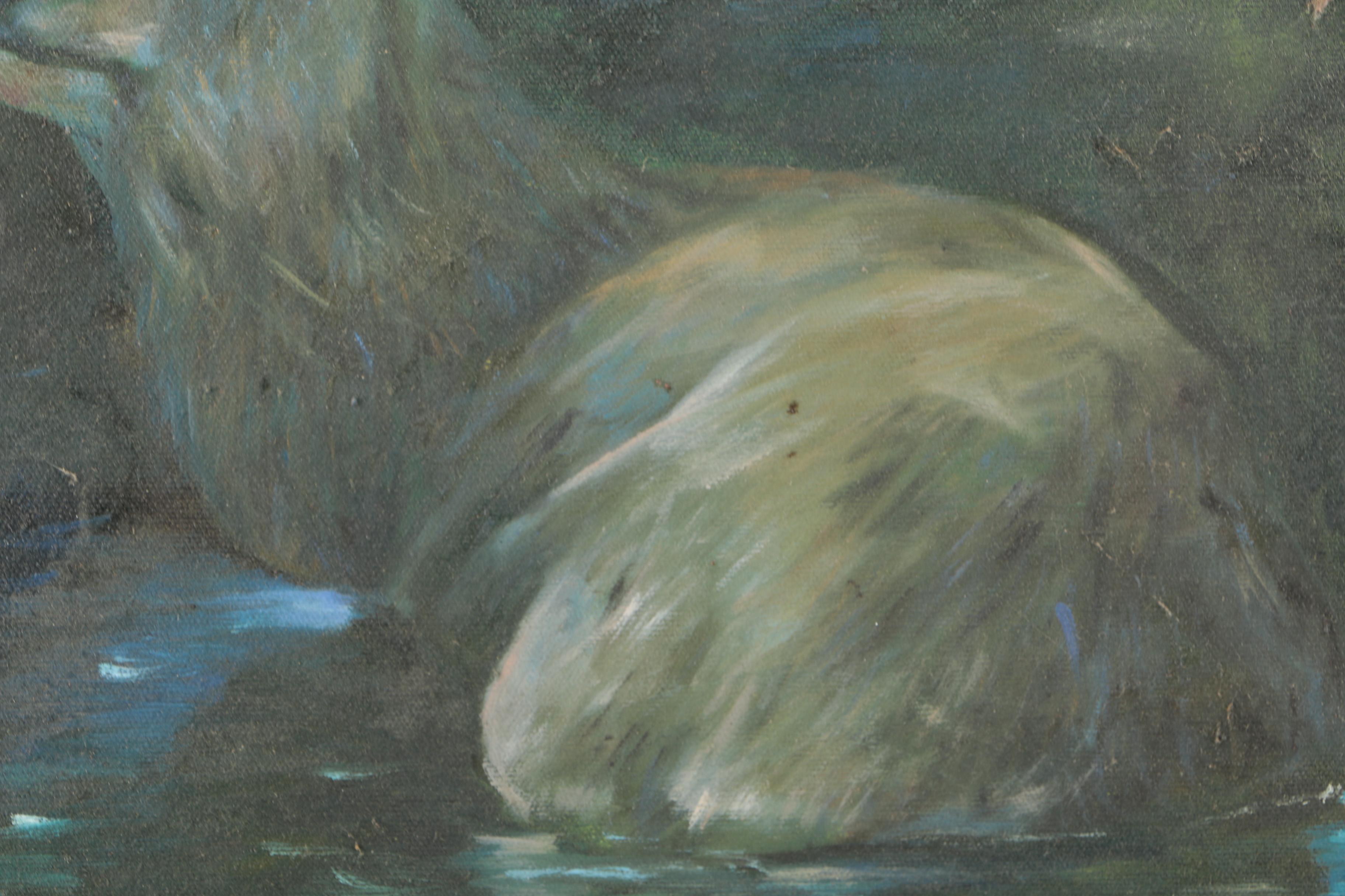 Oil Painting on Canvas of a Bathing Elk