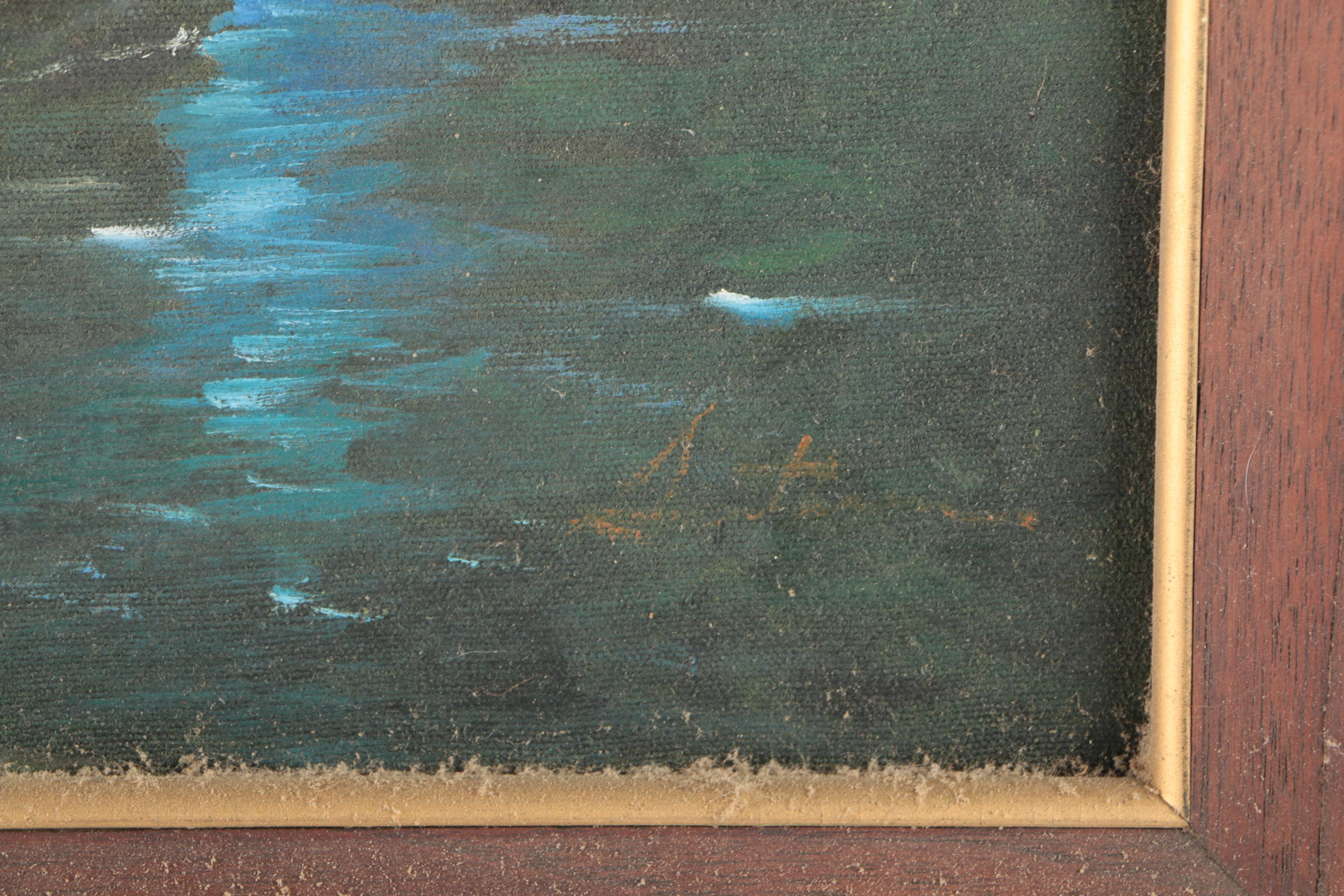 Oil Painting on Canvas of a Bathing Elk