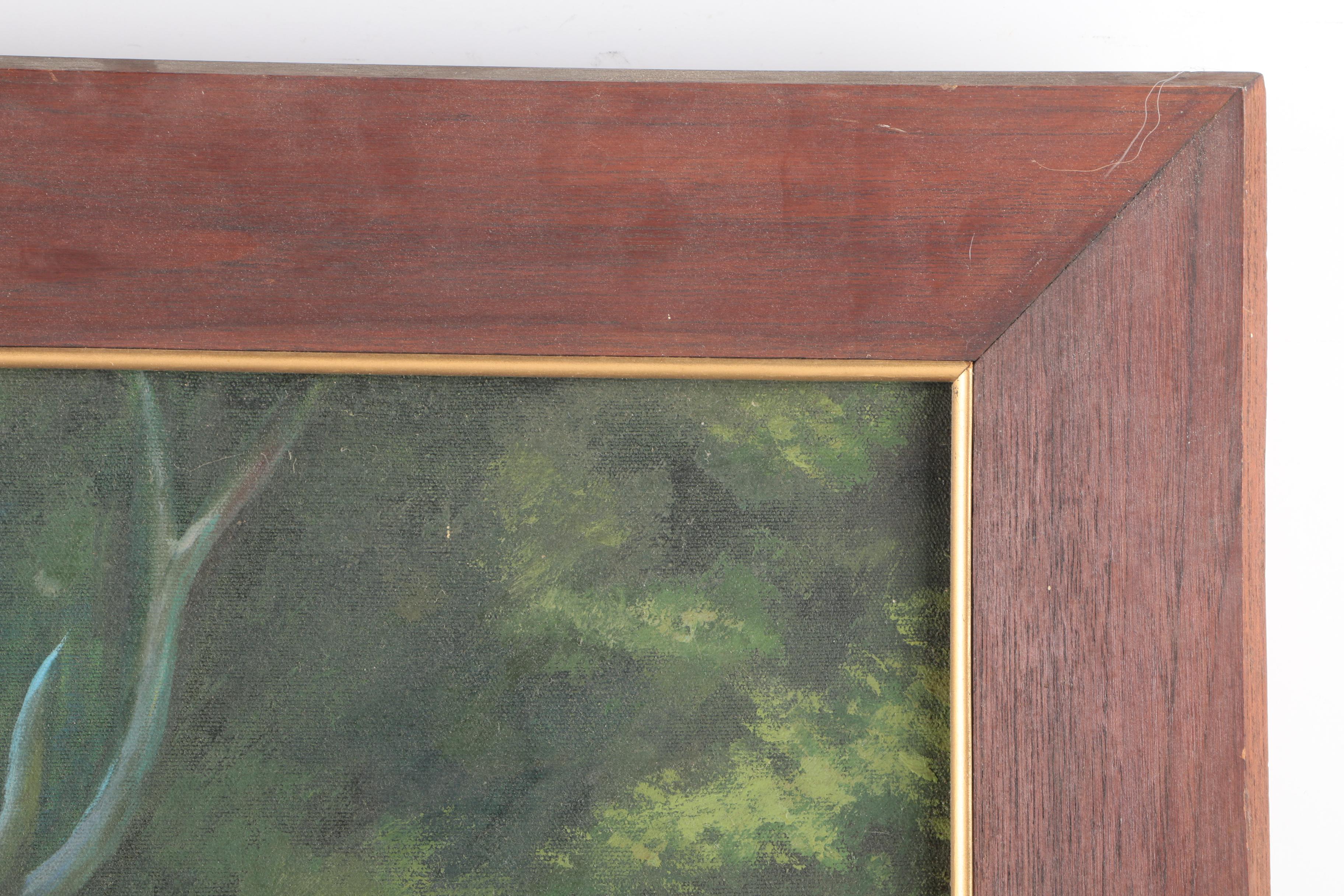 Oil Painting on Canvas of a Bathing Elk