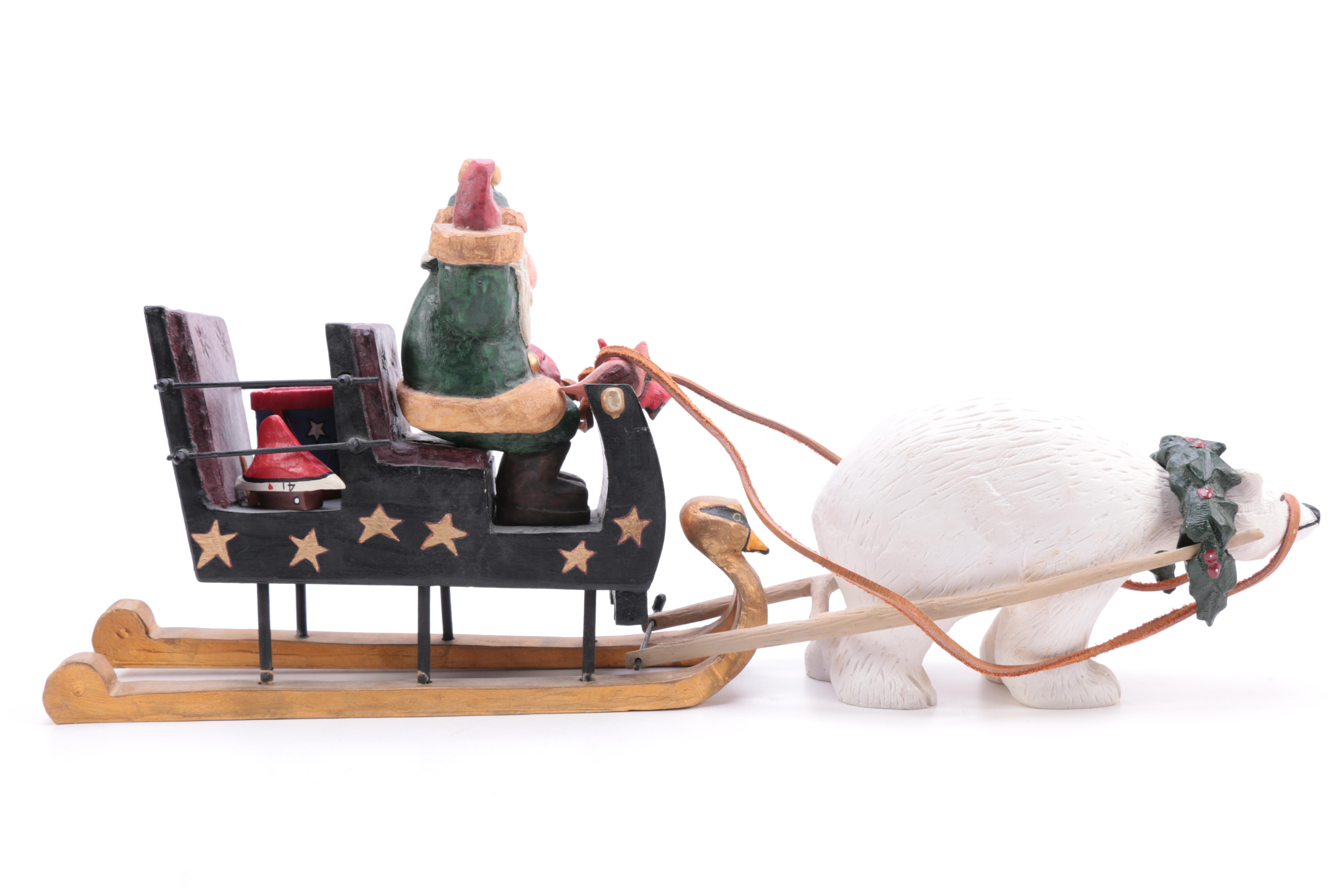 Hand-Painted Santa on Sleigh Figurine