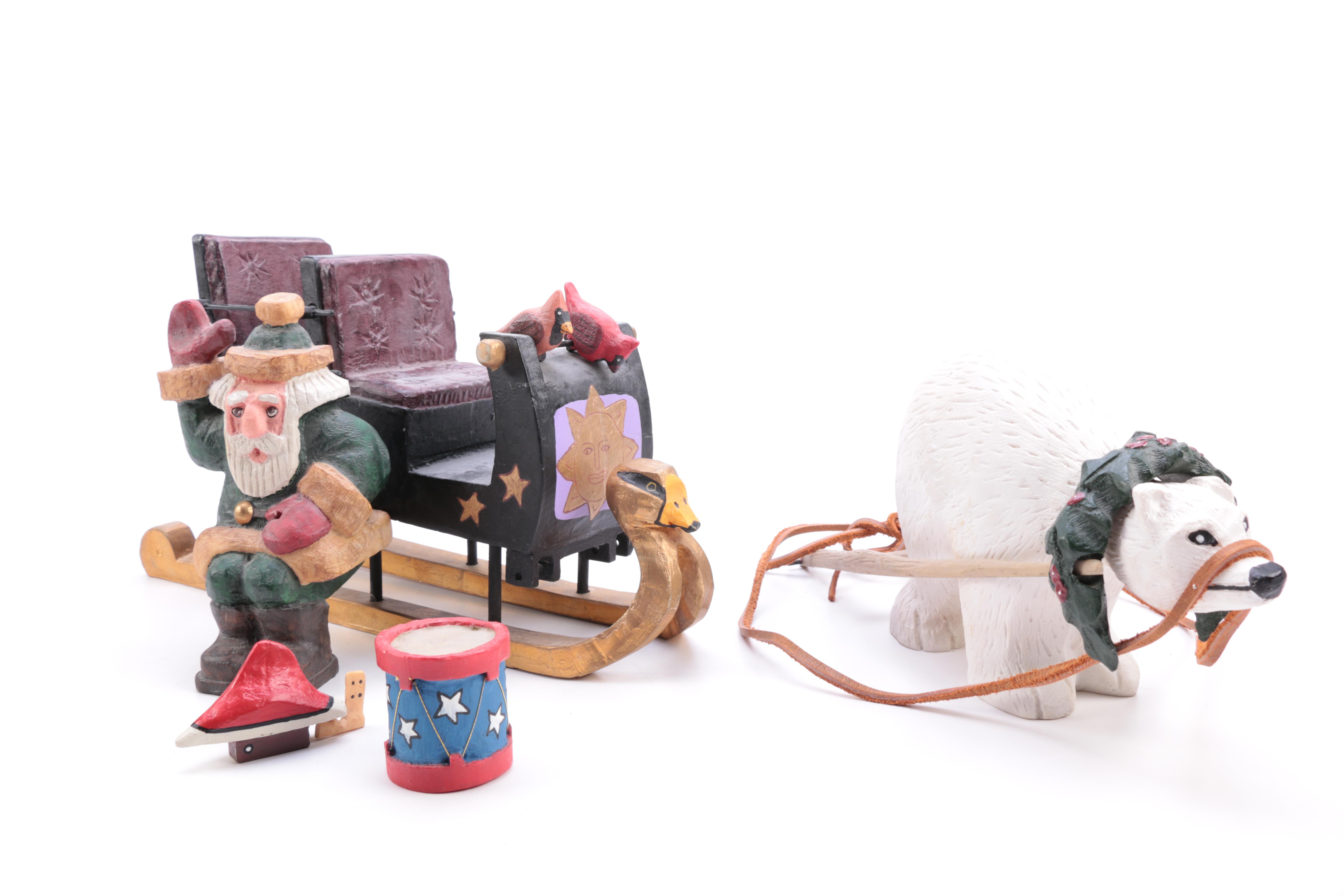 Hand-Painted Santa on Sleigh Figurine