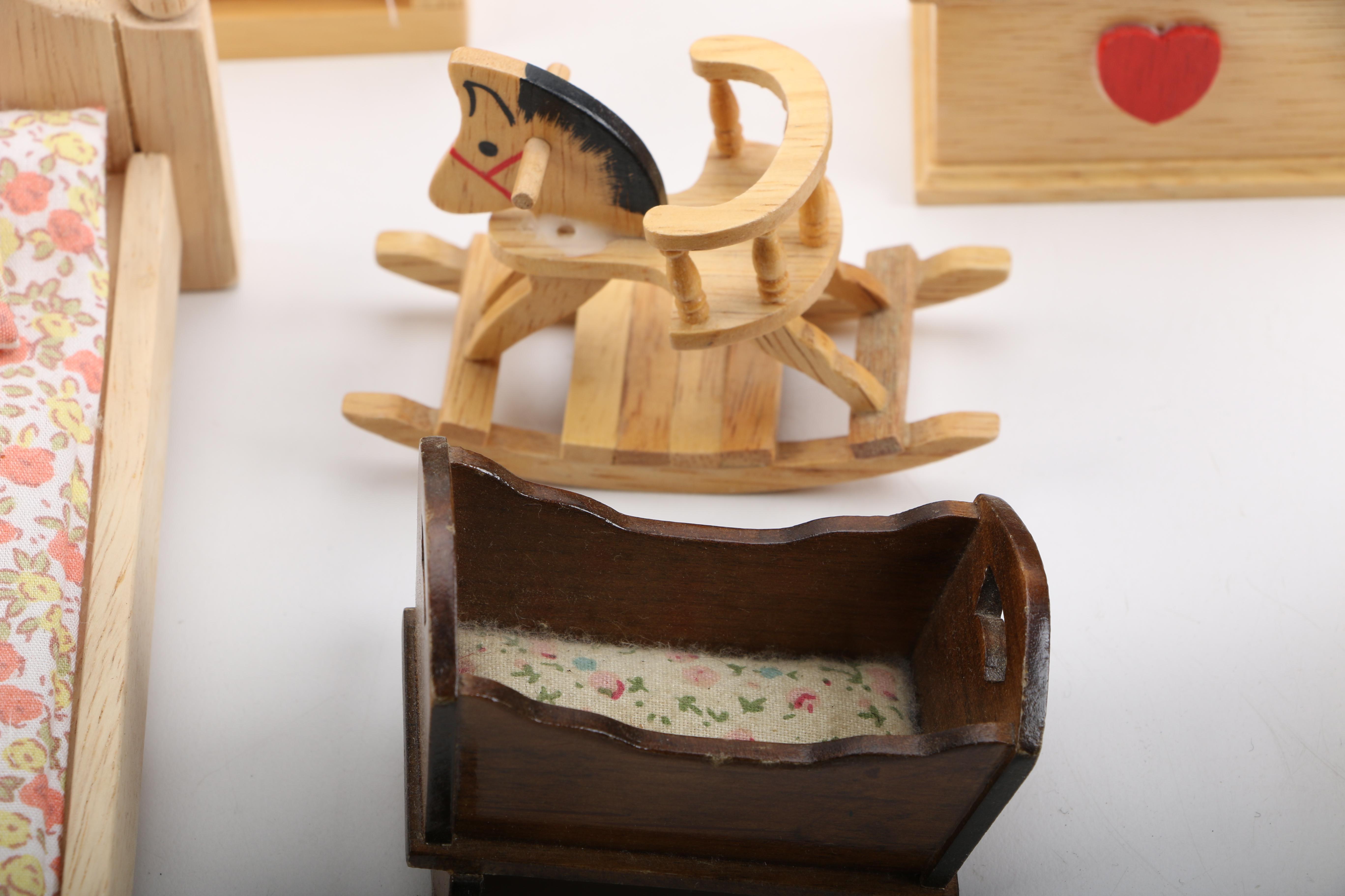Wooden Dolls and Dollhouse Furniture