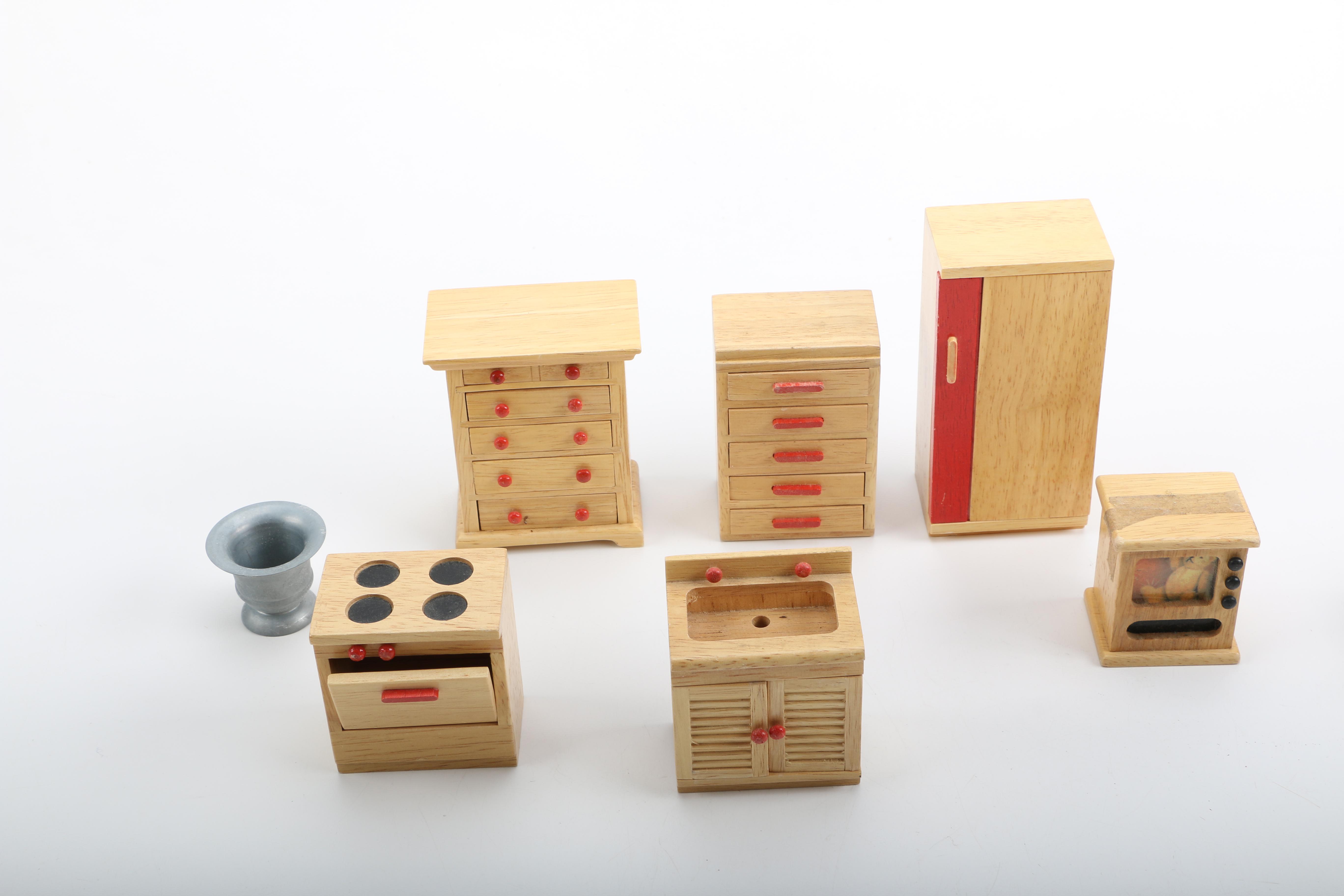 Wooden Dolls and Dollhouse Furniture