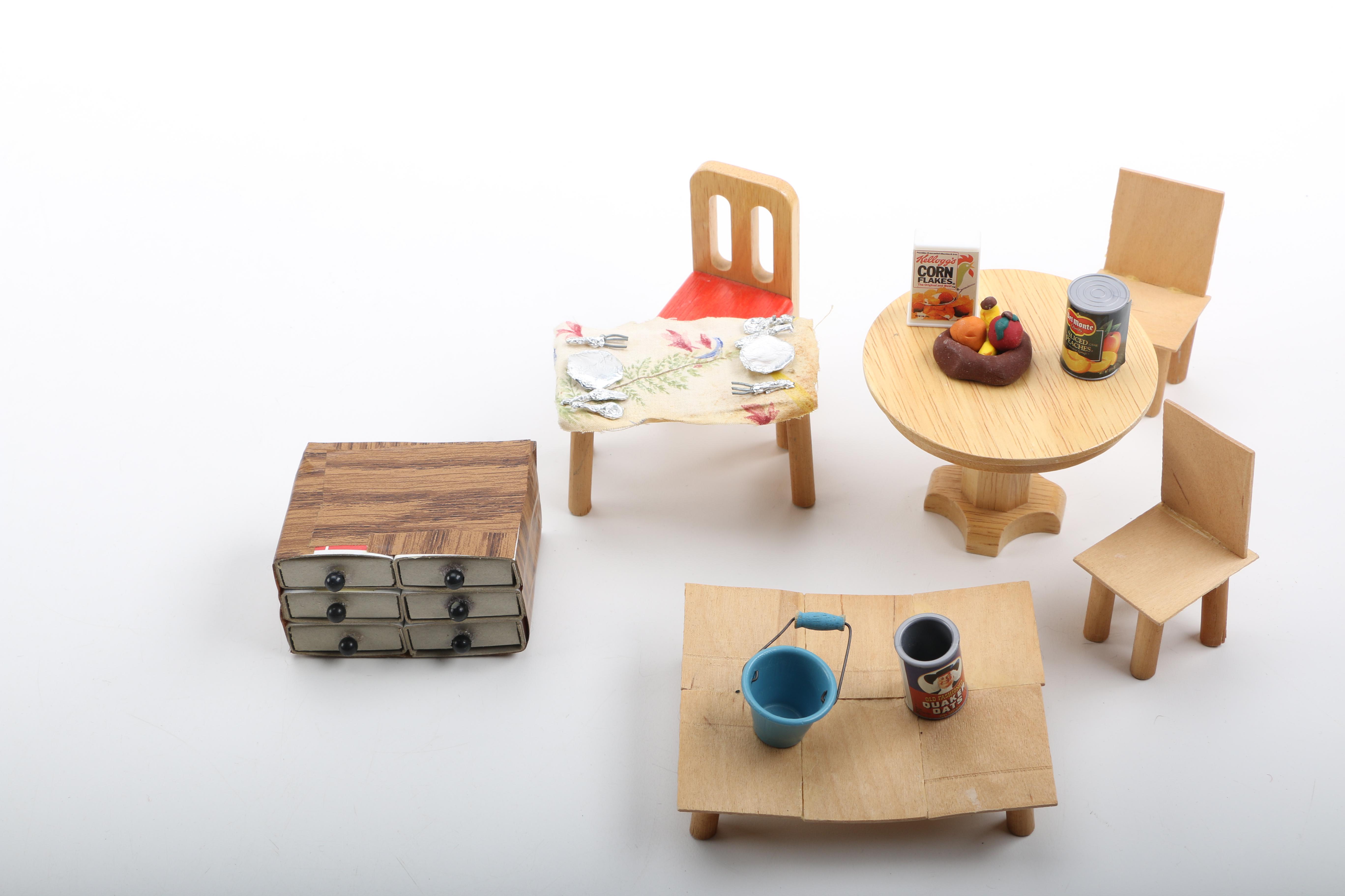 Wooden Dolls and Dollhouse Furniture