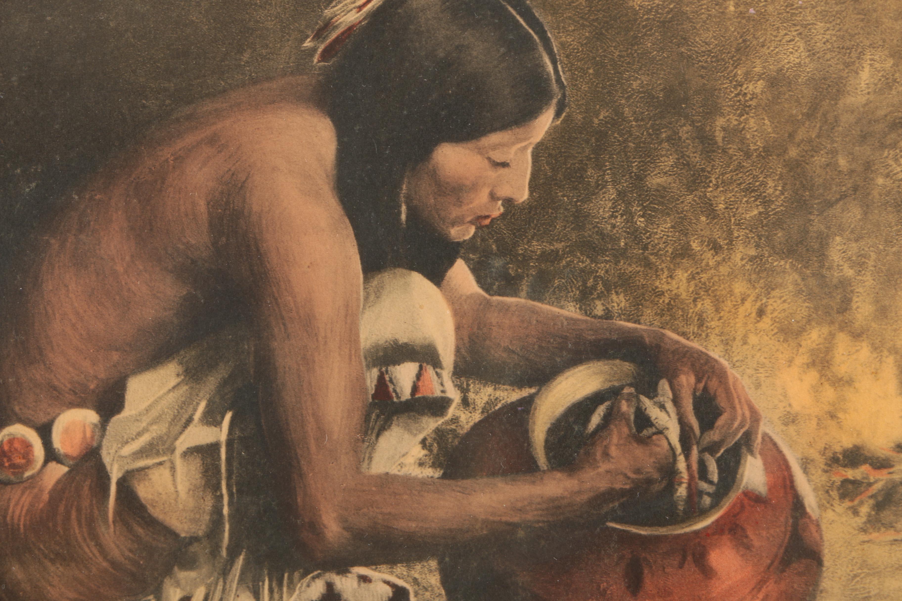 Lithograph After Eanger Irving Couse "Treasure Jar"