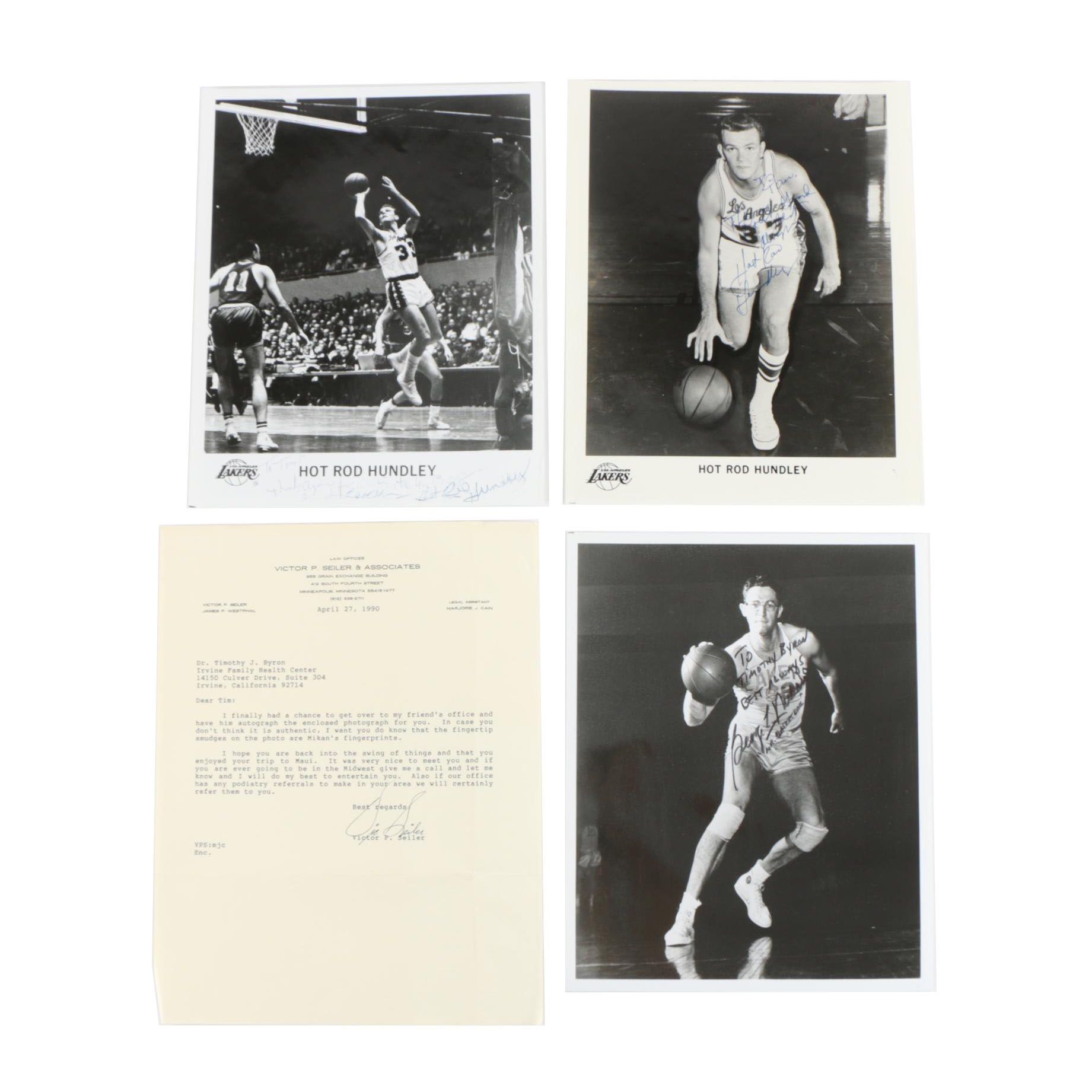 Autographed George Mikan and "Hot Rod" Hundley Pictures