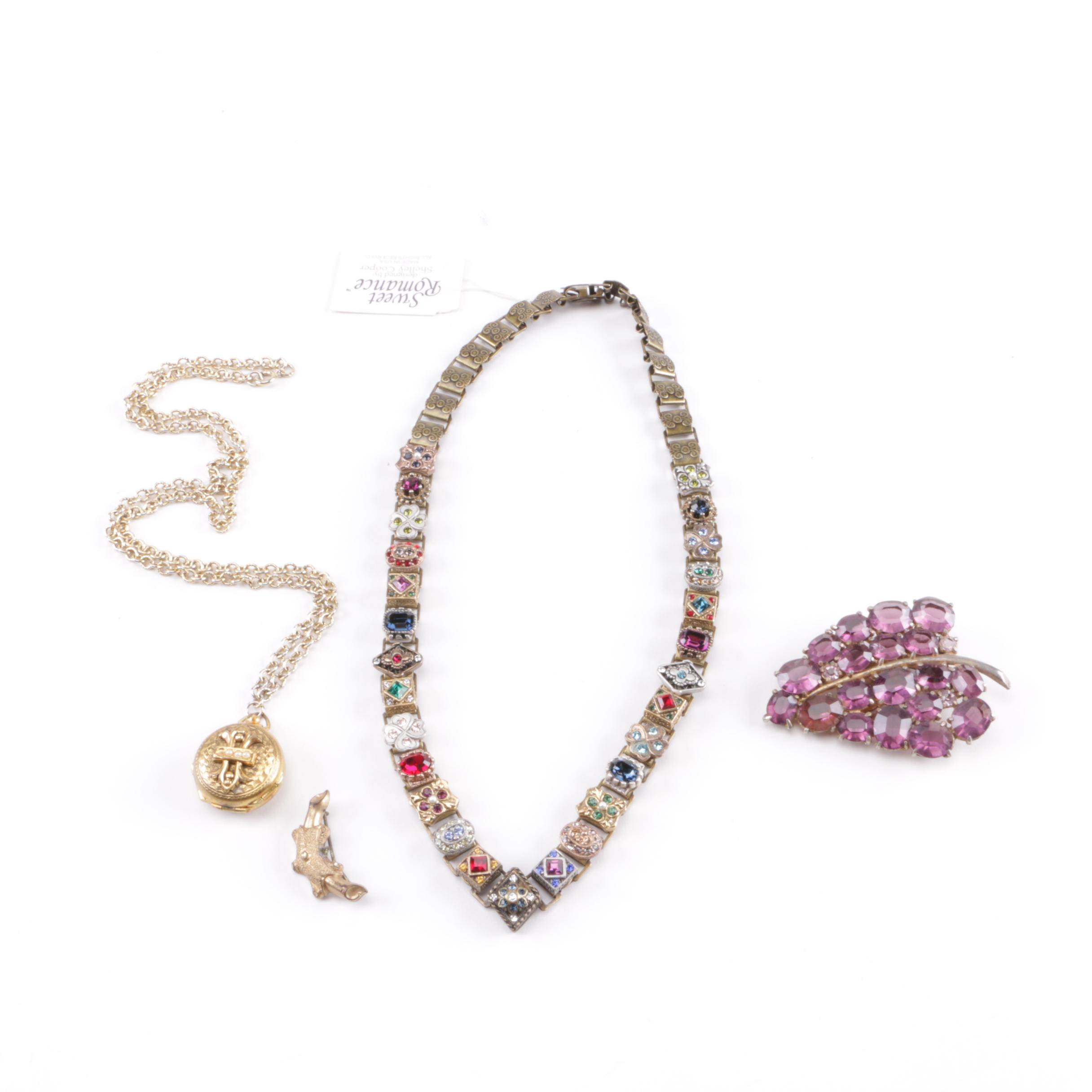Costume Jewelry Including a Hair Locket Necklace