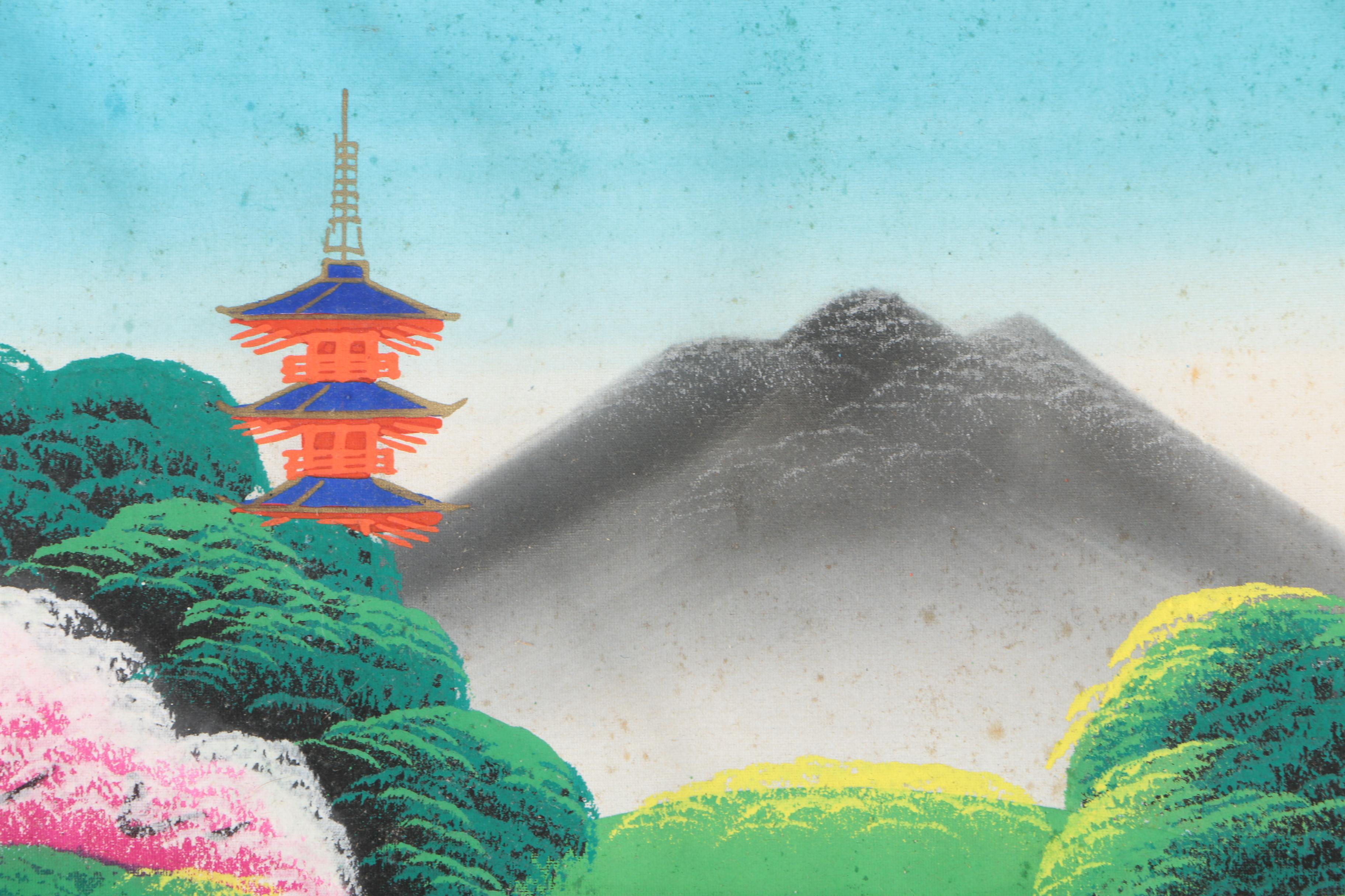 East Asian Style Painting on Silk of Genre Scene