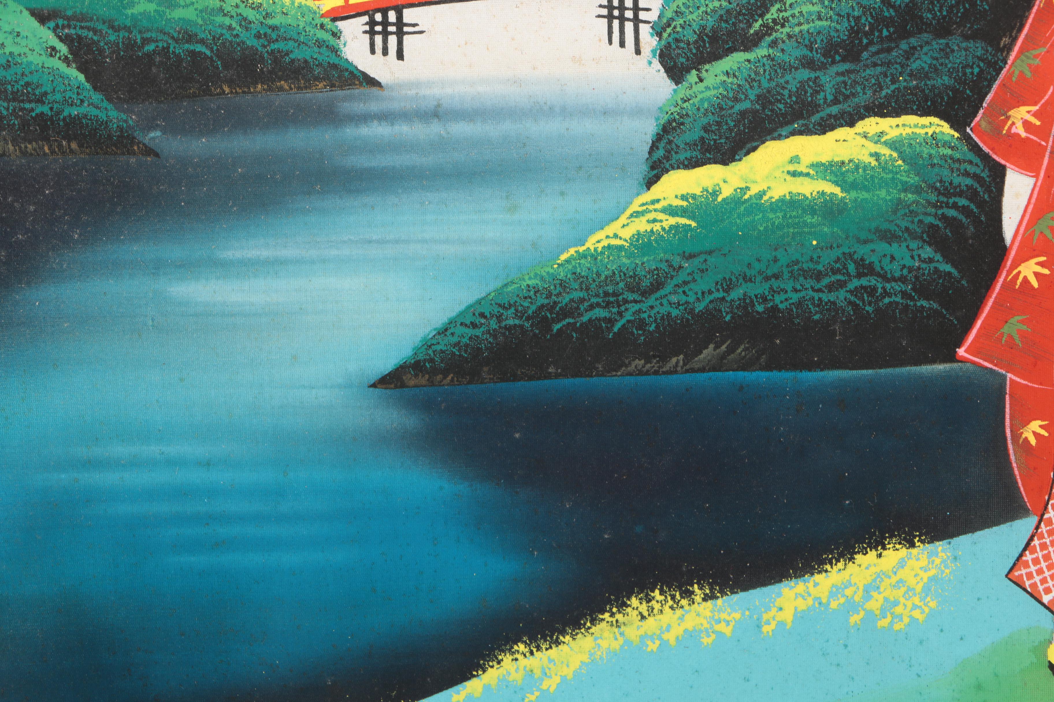 East Asian Style Painting on Silk of Genre Scene