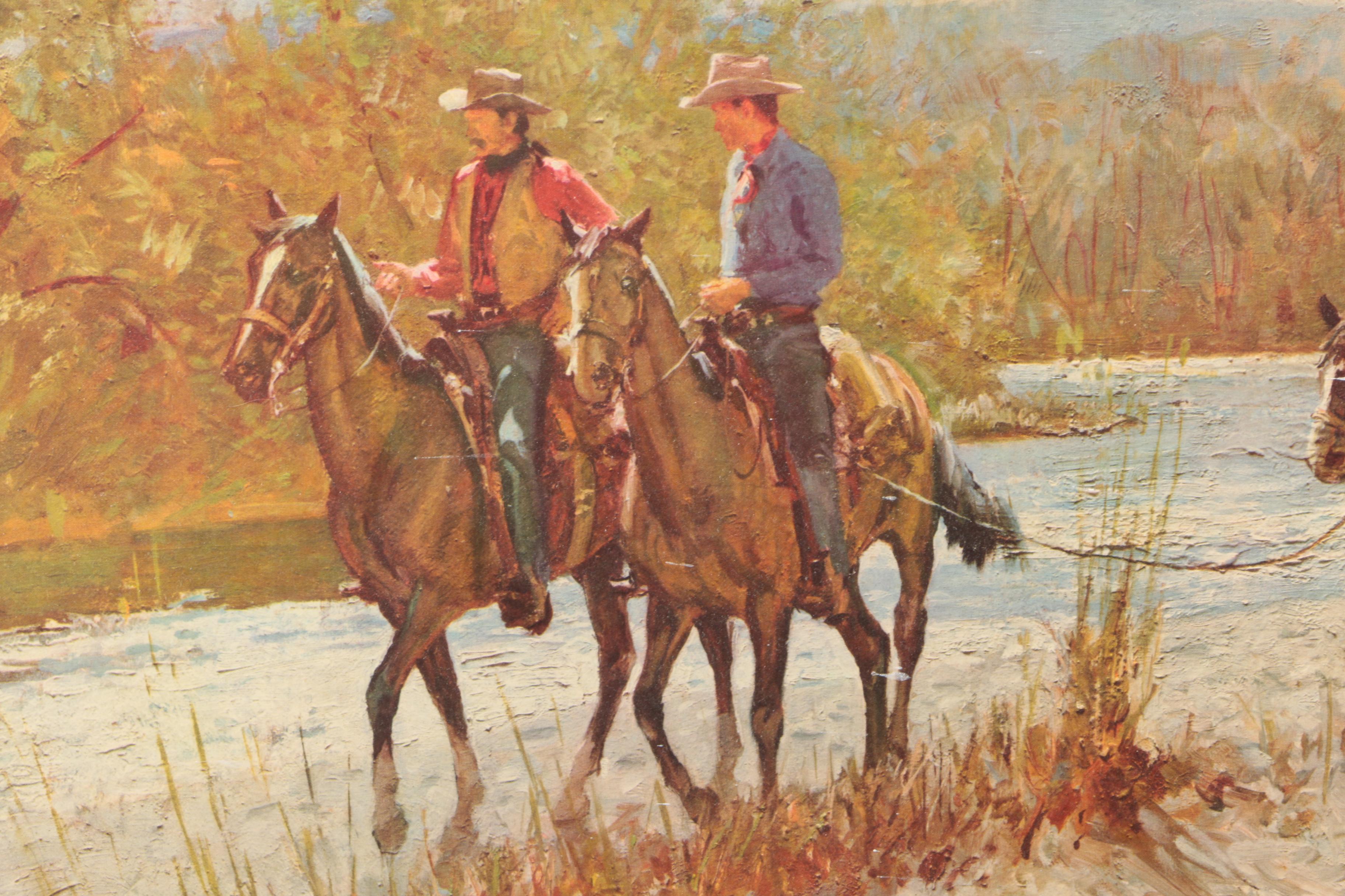 Offset Lithograph After Donald Teague of Men on Horseback