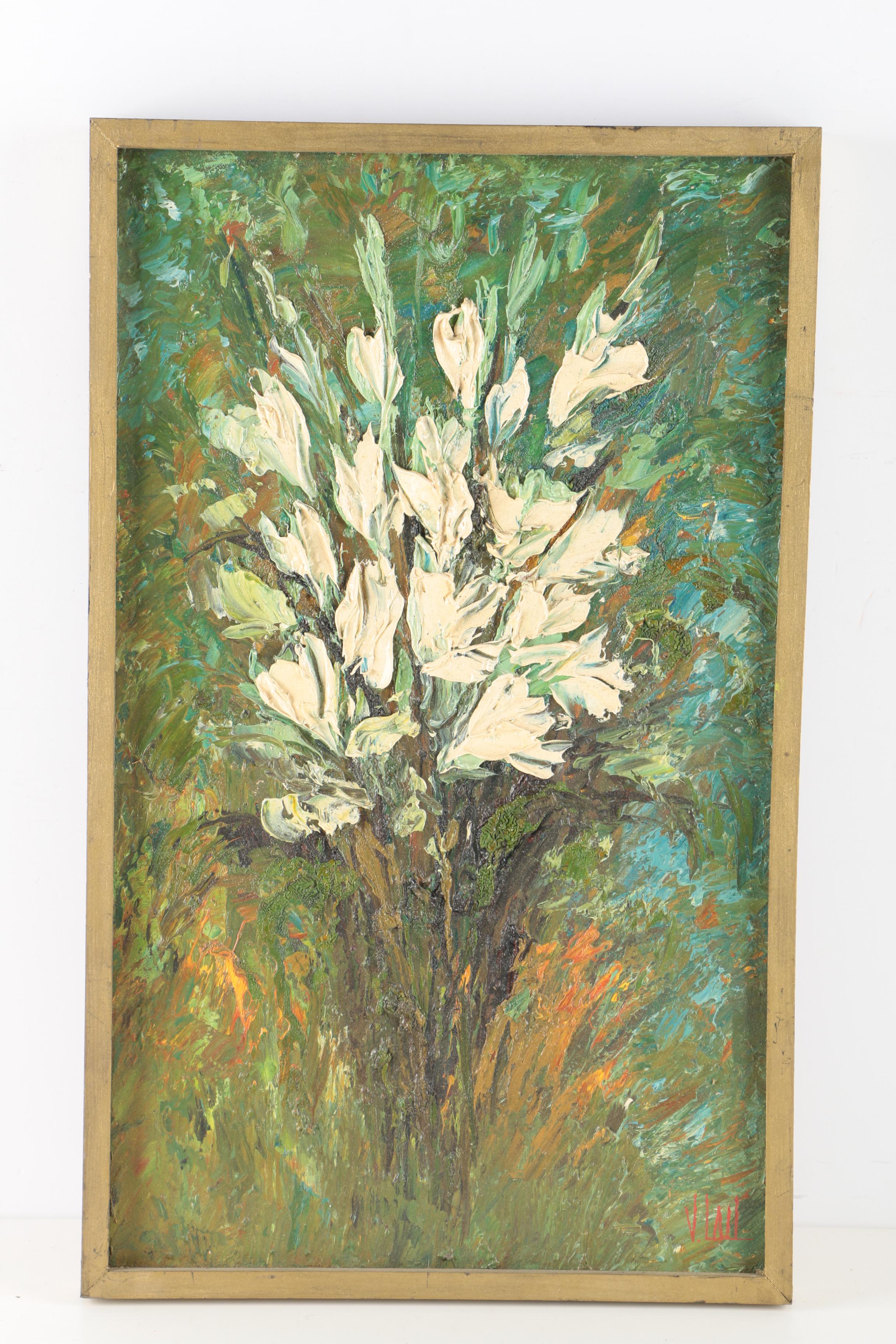V. Lail Oil Paintings on Canvas of Flowers in Heavy Impasto