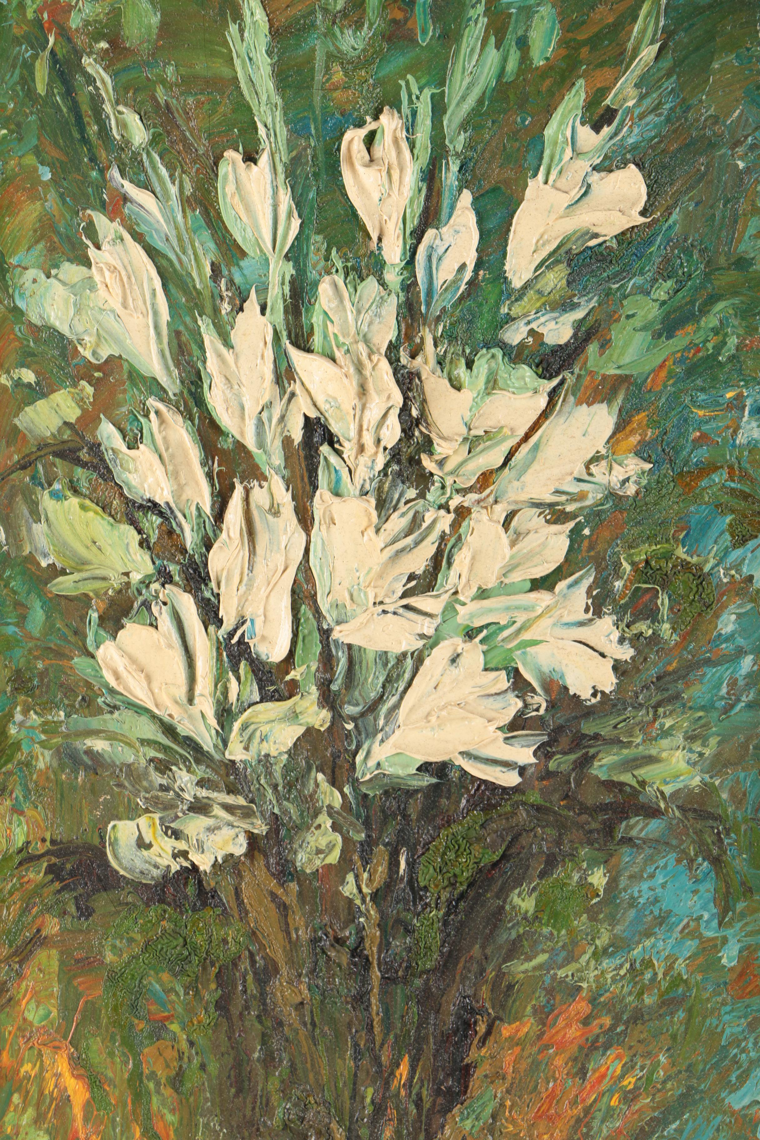 V. Lail Oil Paintings on Canvas of Flowers in Heavy Impasto