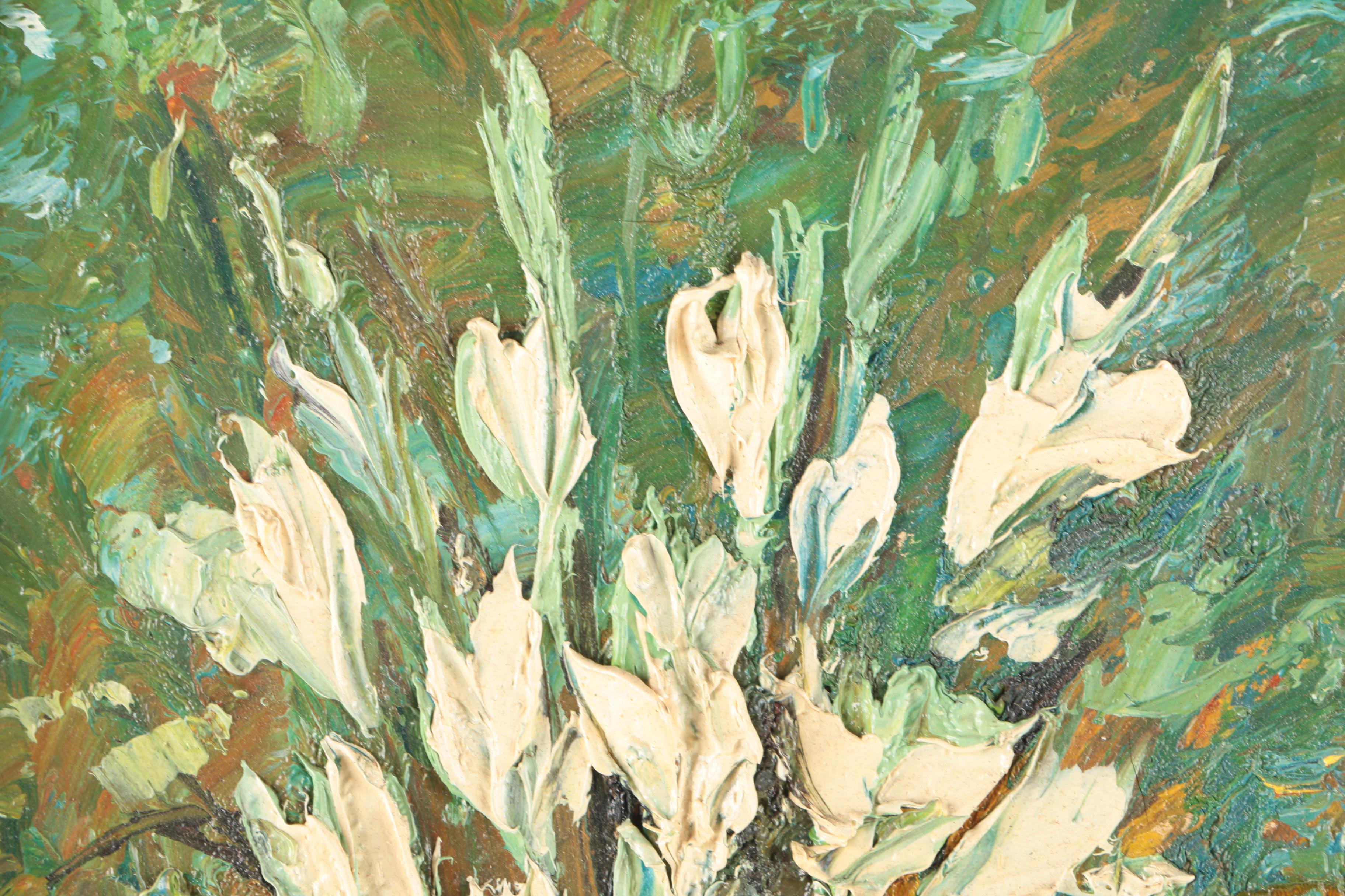 V. Lail Oil Paintings on Canvas of Flowers in Heavy Impasto