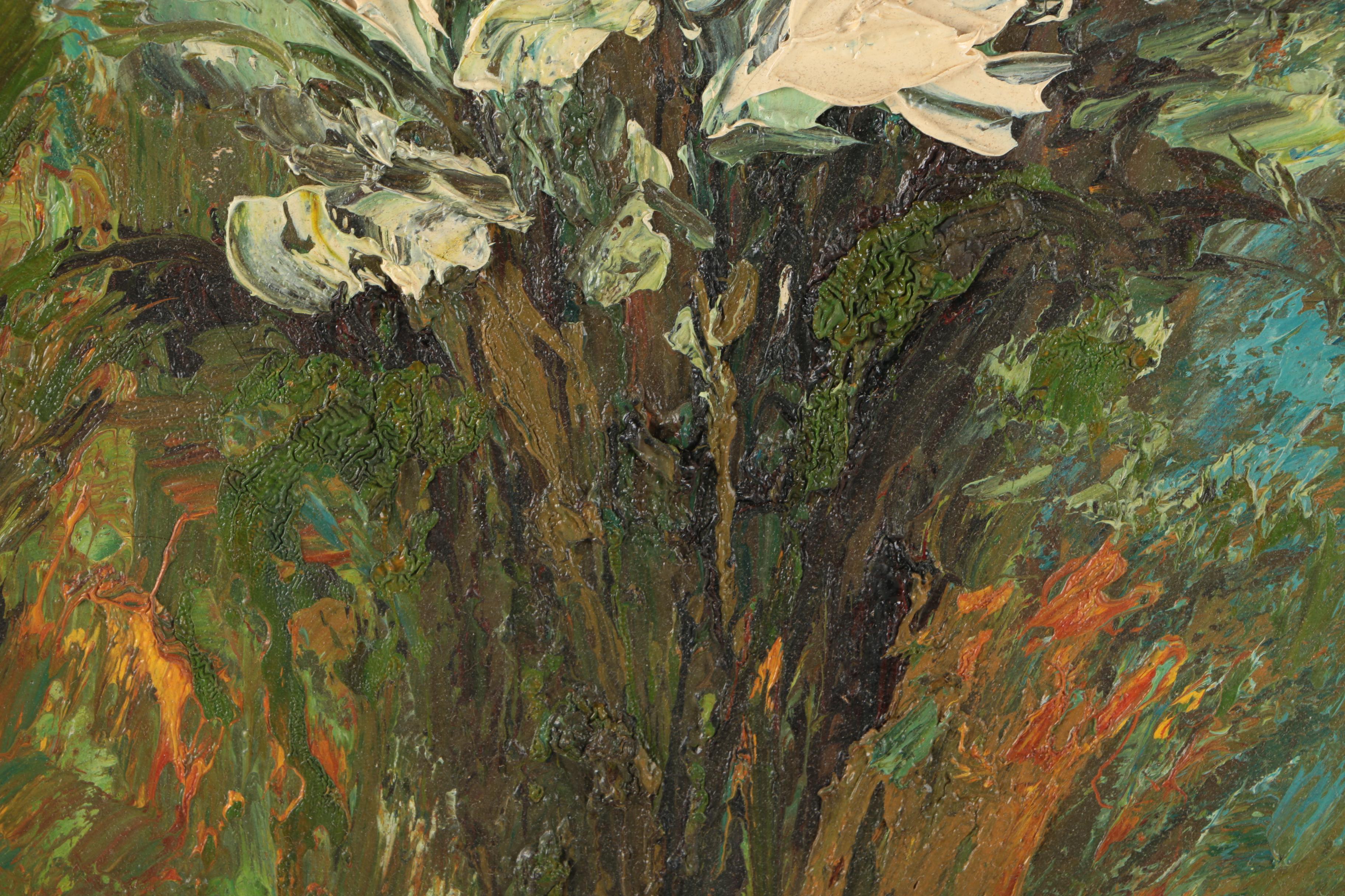 V. Lail Oil Paintings on Canvas of Flowers in Heavy Impasto