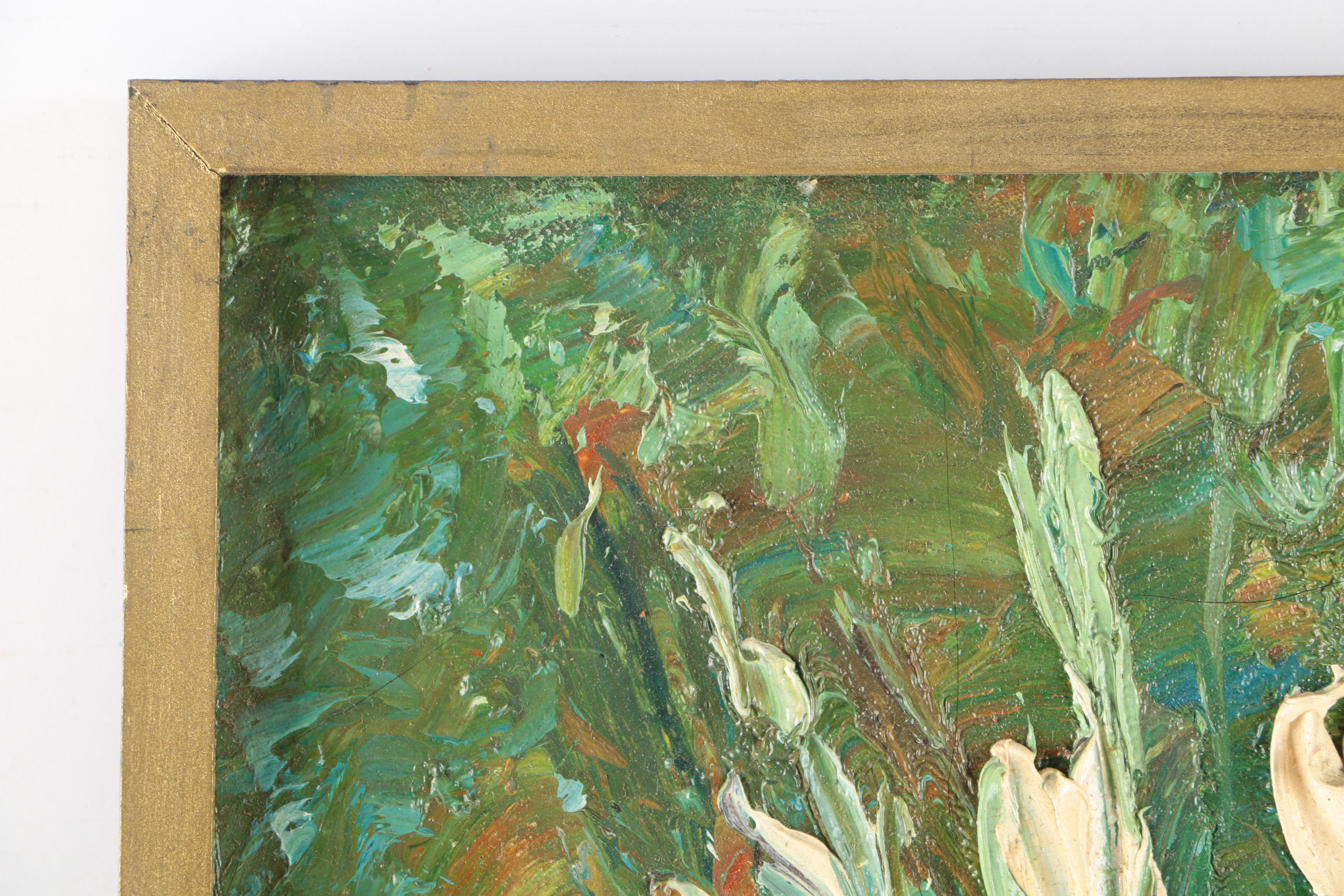 V. Lail Oil Paintings on Canvas of Flowers in Heavy Impasto