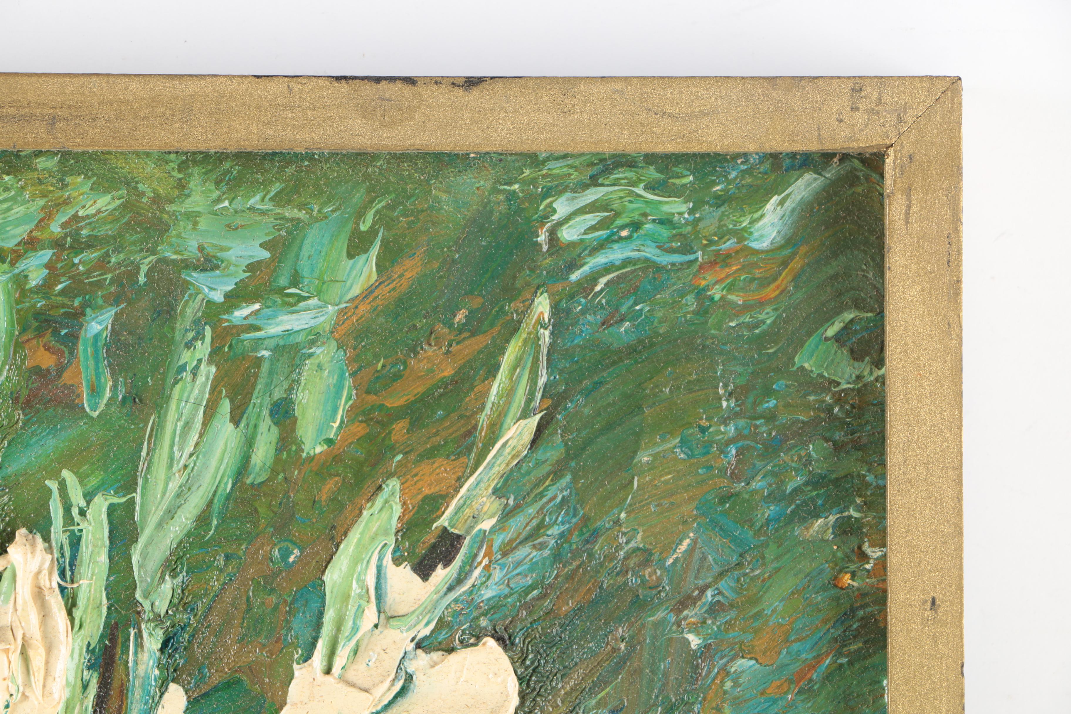 V. Lail Oil Paintings on Canvas of Flowers in Heavy Impasto