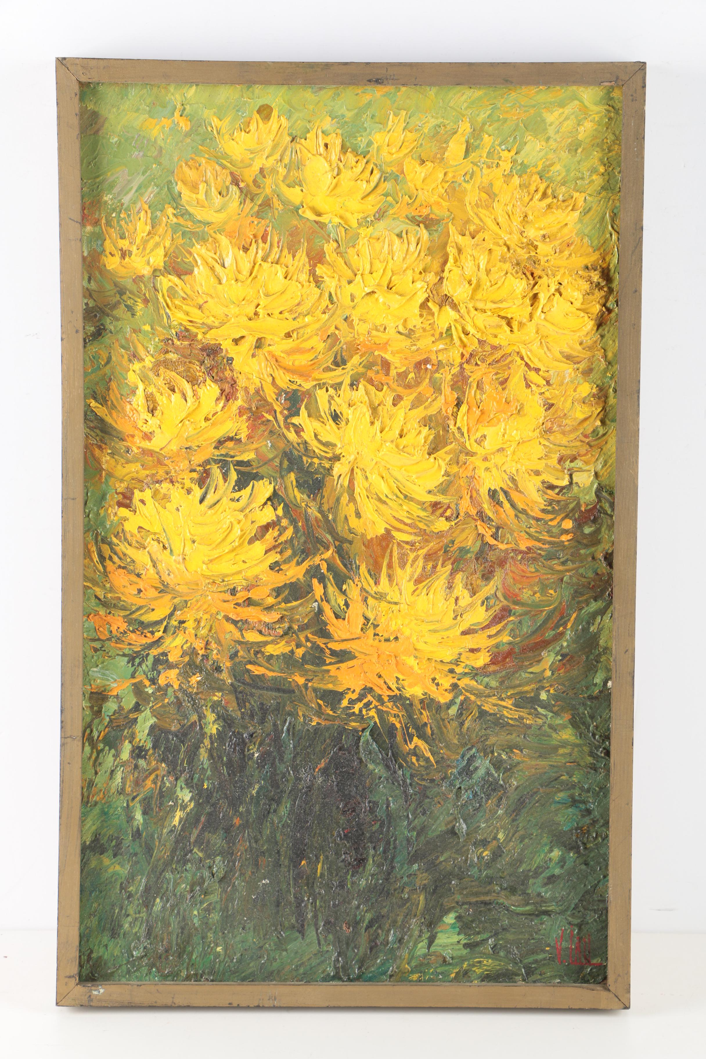 V. Lail Oil Paintings on Canvas of Flowers in Heavy Impasto