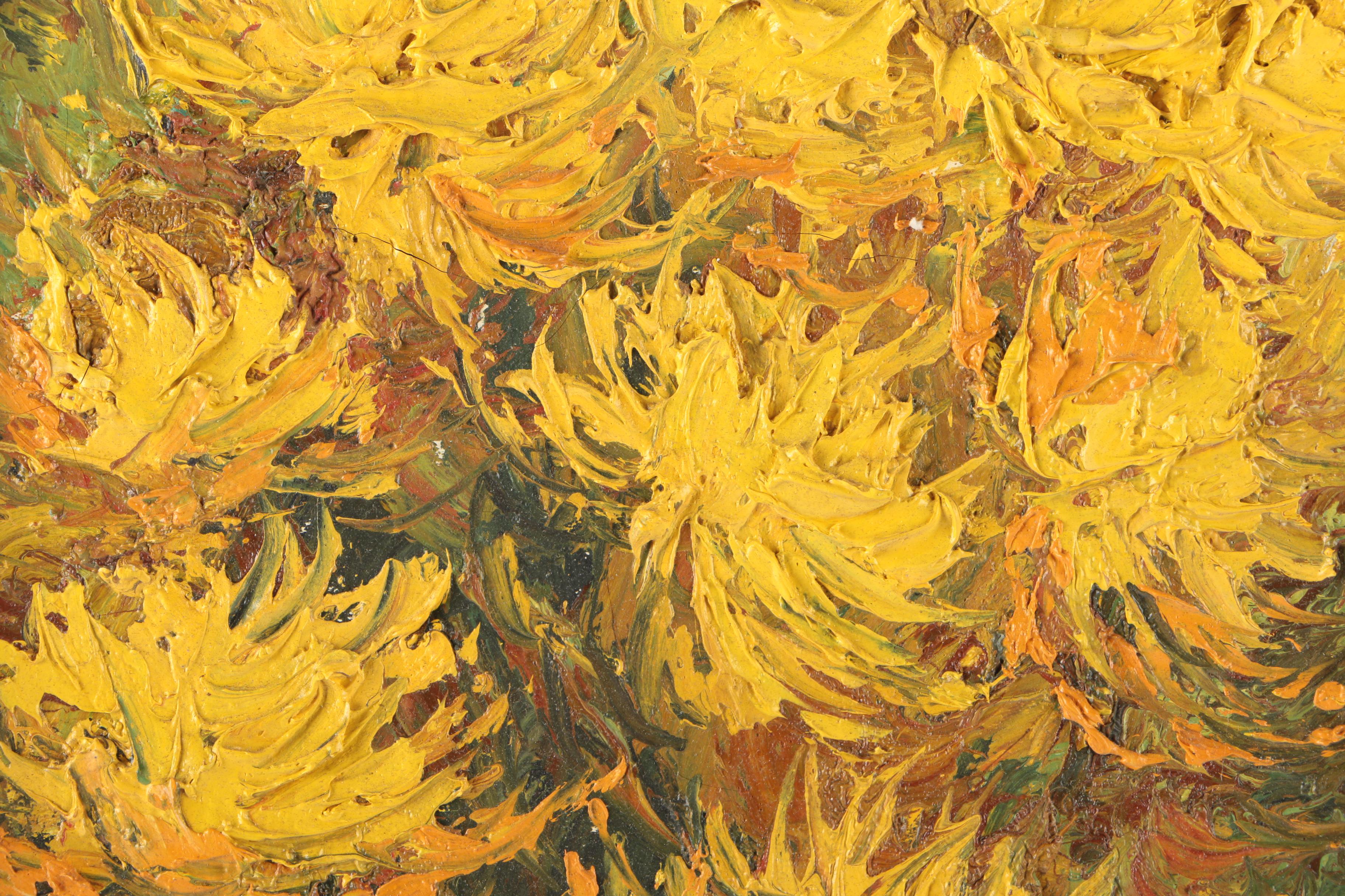 V. Lail Oil Paintings on Canvas of Flowers in Heavy Impasto