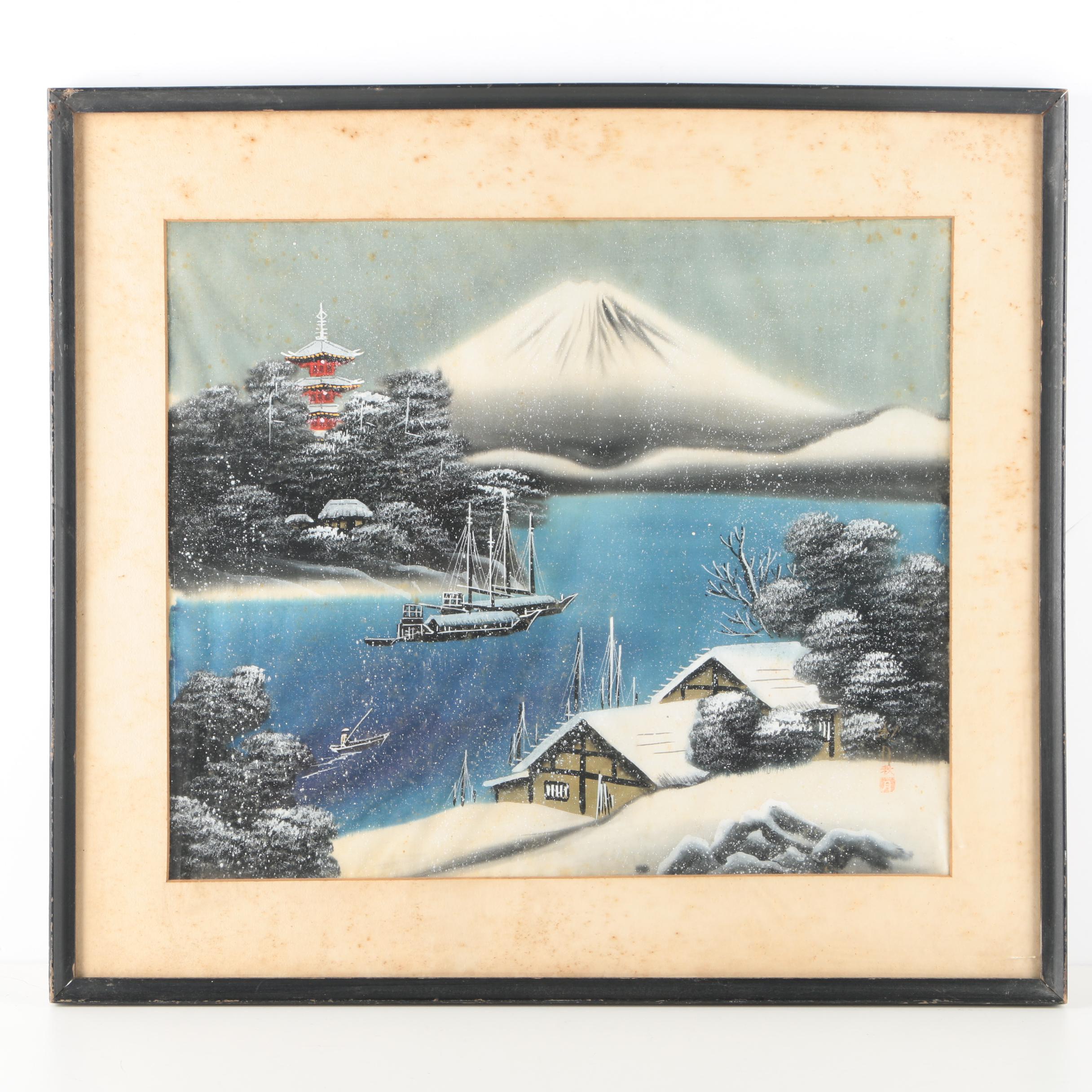 East Asian Style Landscape Painting on Silk