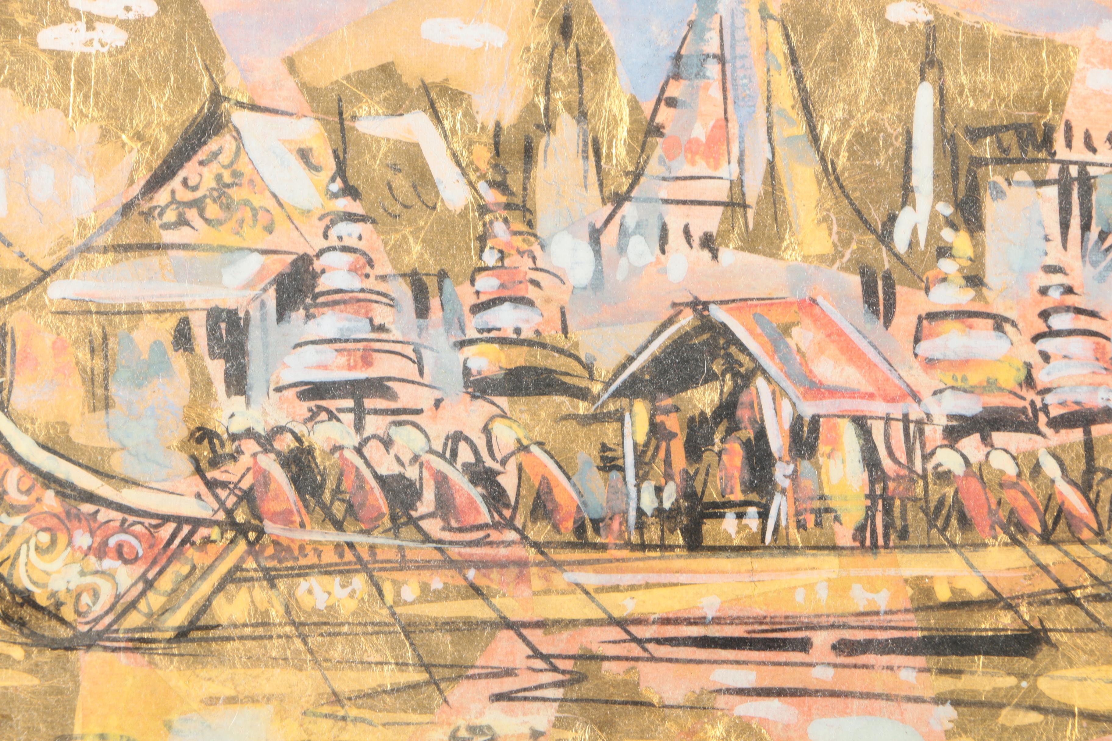 Thai Style Mixed Media Painting of Dragon Boat