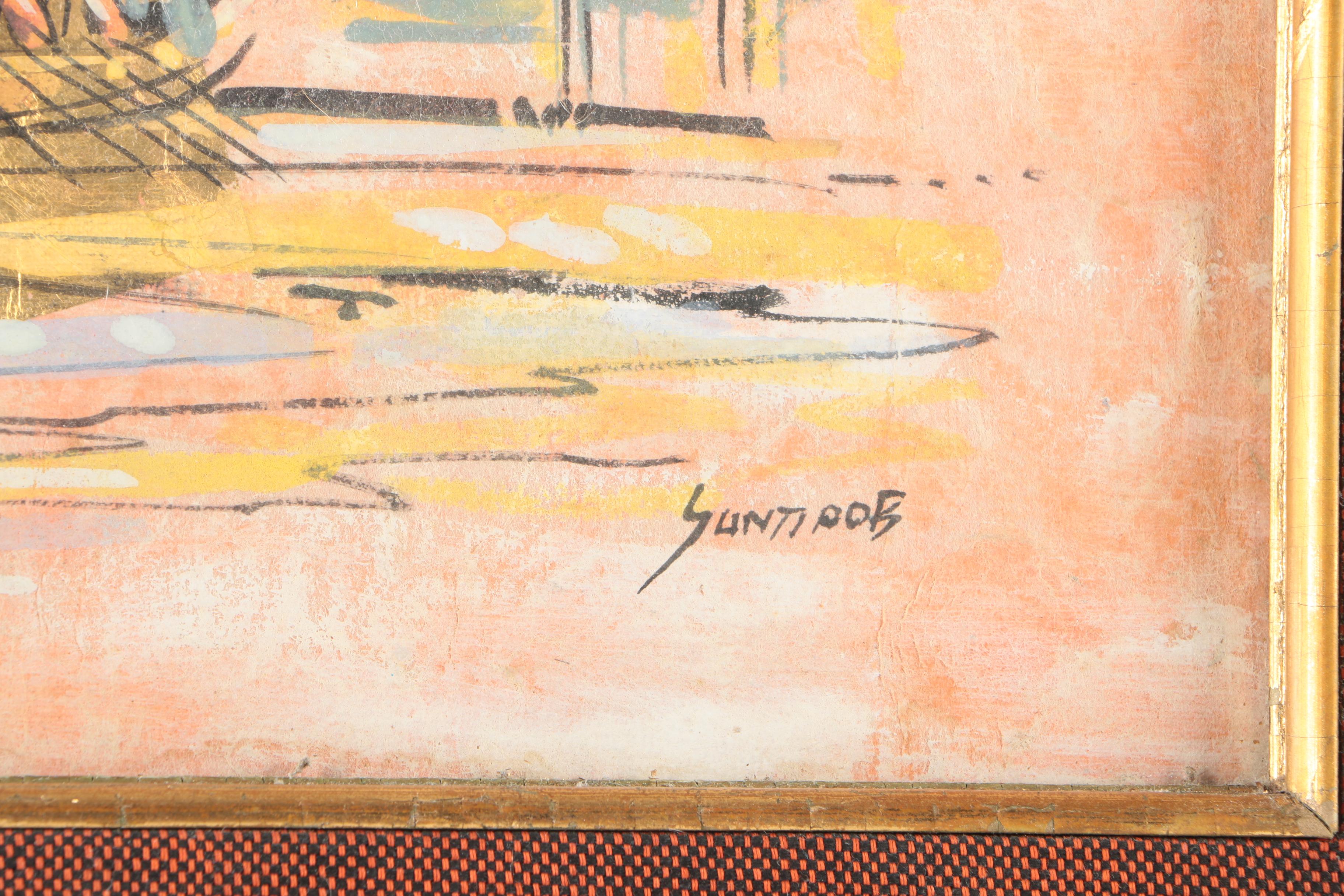 Thai Style Mixed Media Painting of Dragon Boat