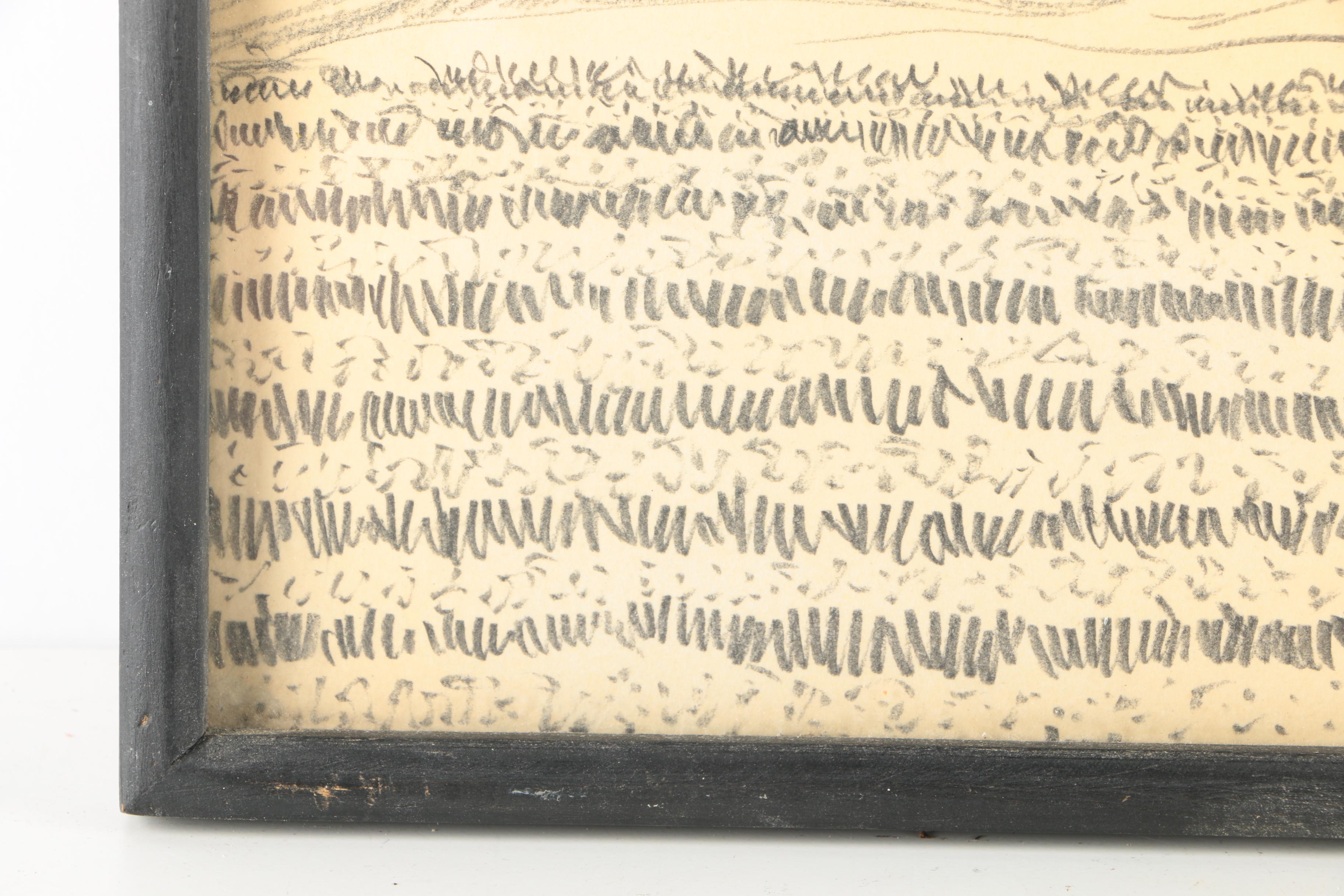 Vintage Charcoal Drawings on Paper of Korean Architecture