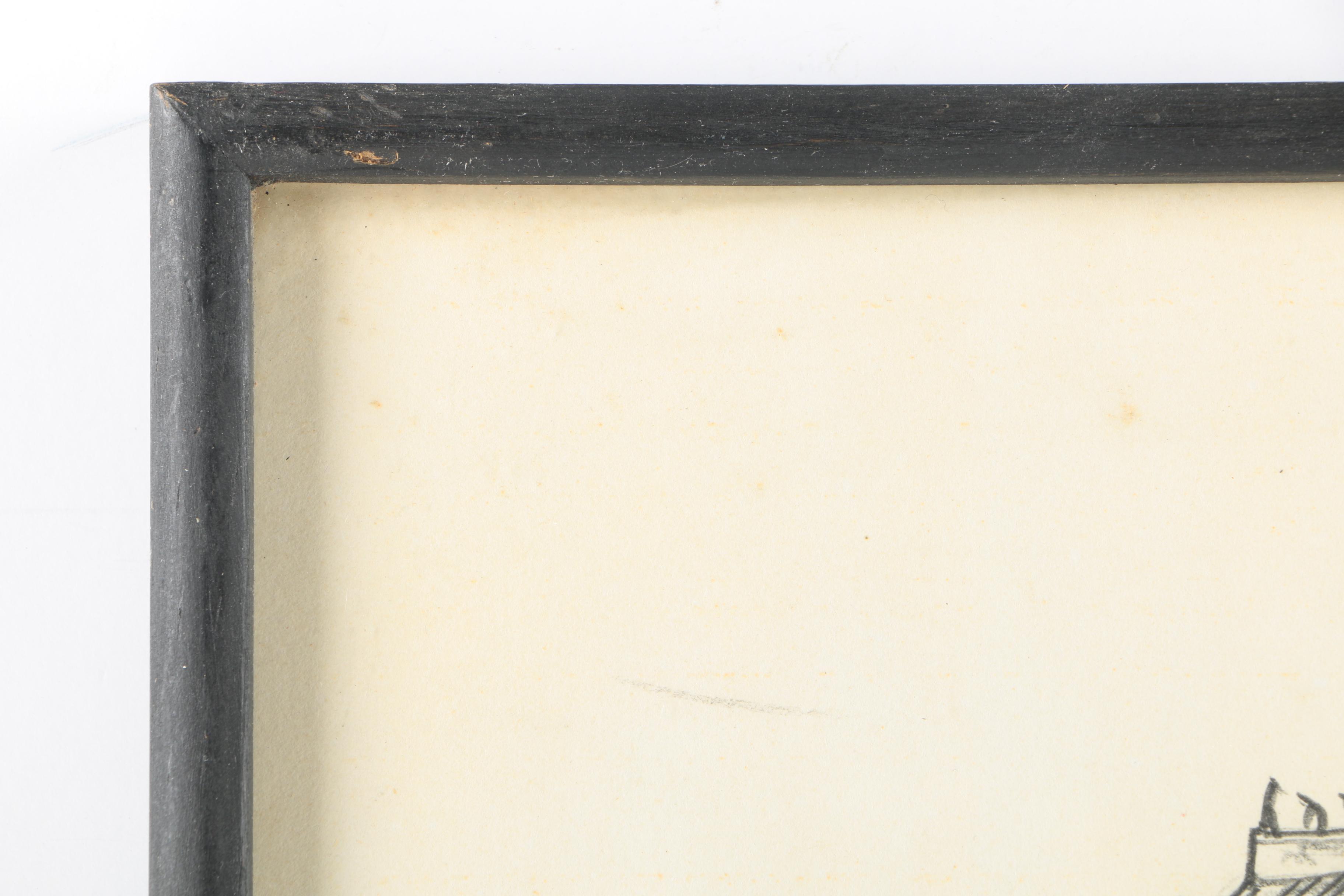 Vintage Charcoal Drawings on Paper of Korean Architecture