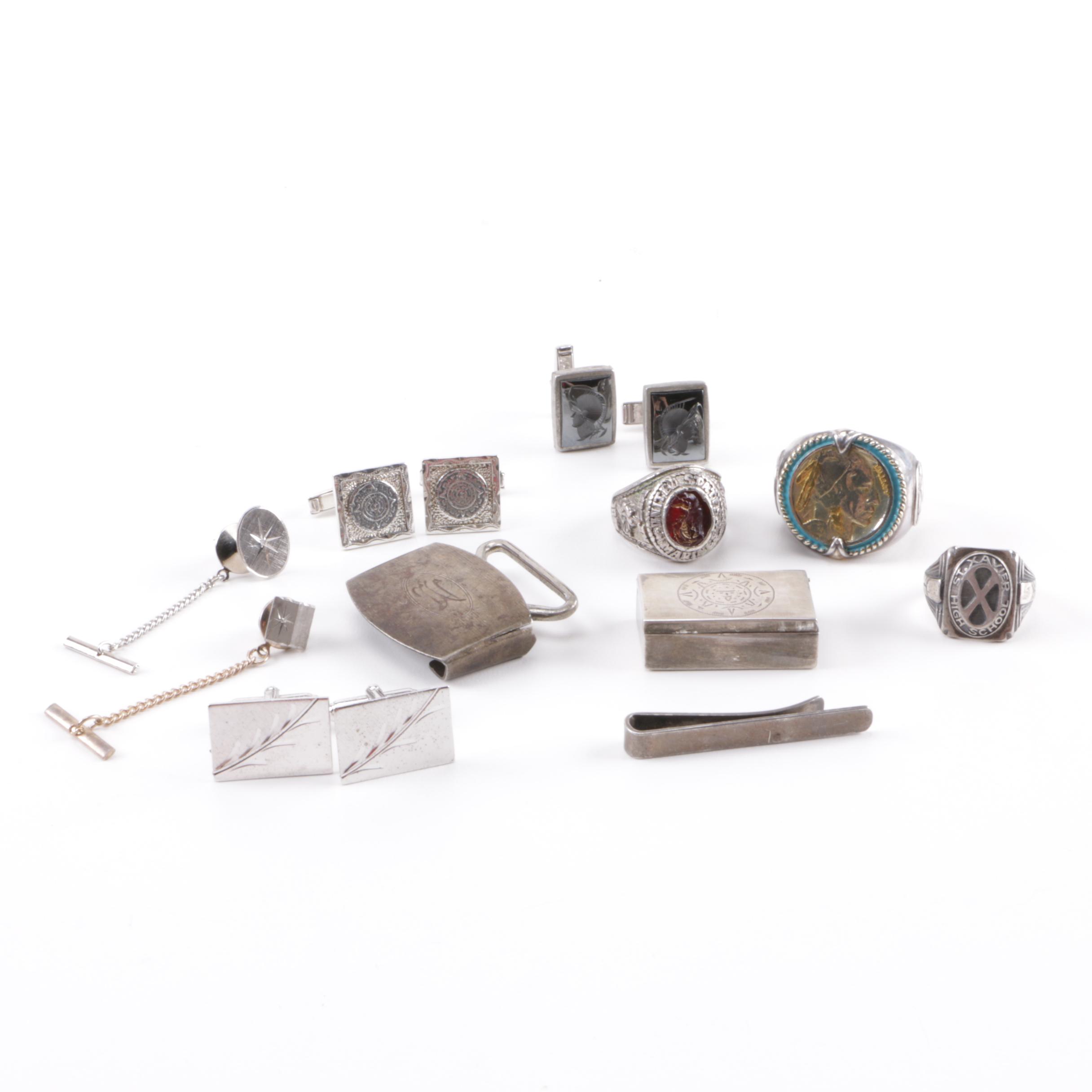 Vintage Sterling Jewelry Including Tie Tack With a Diamond Accent