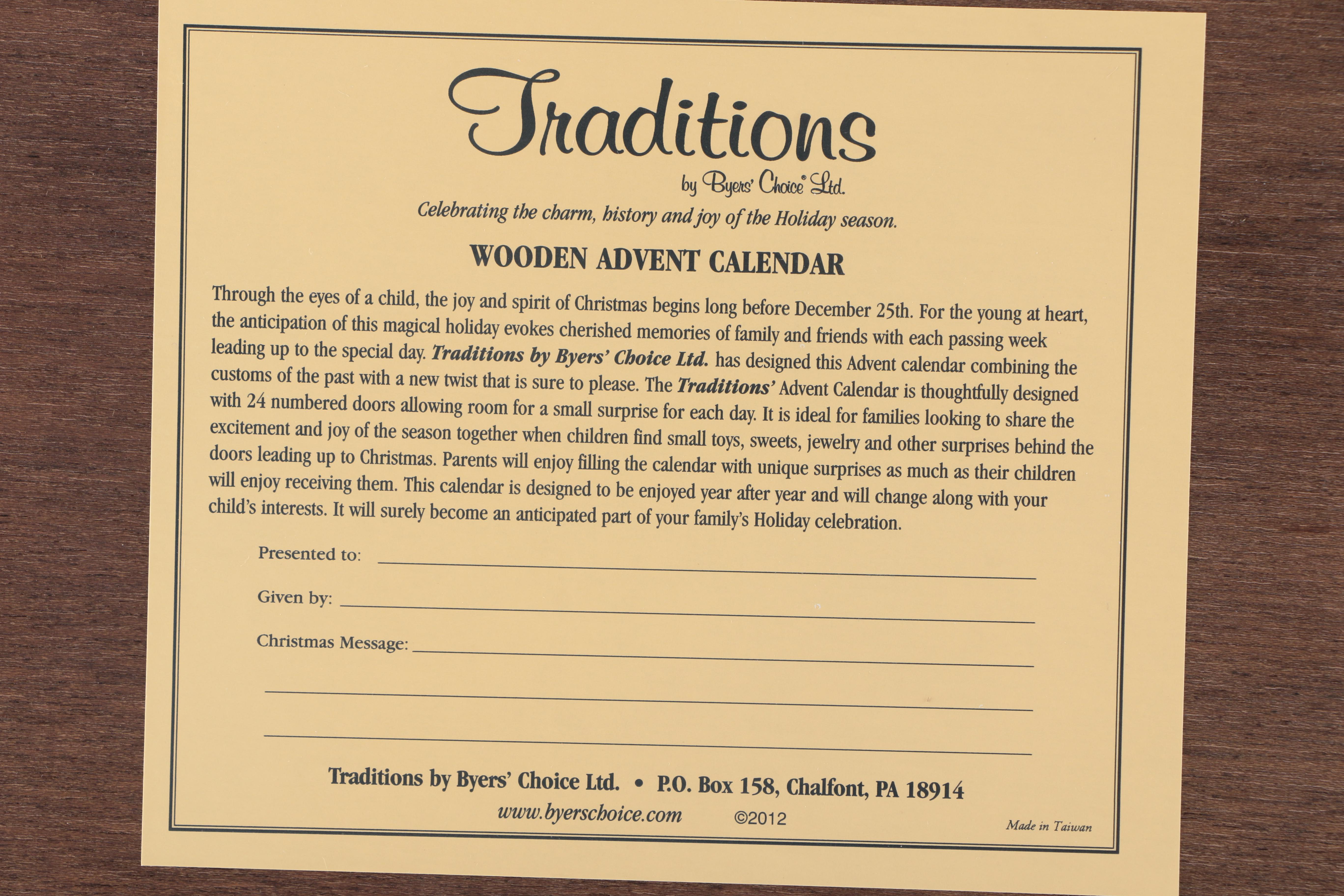 "Traditions" by Byers' Choice, Ltd. Wooden Advent Calendar