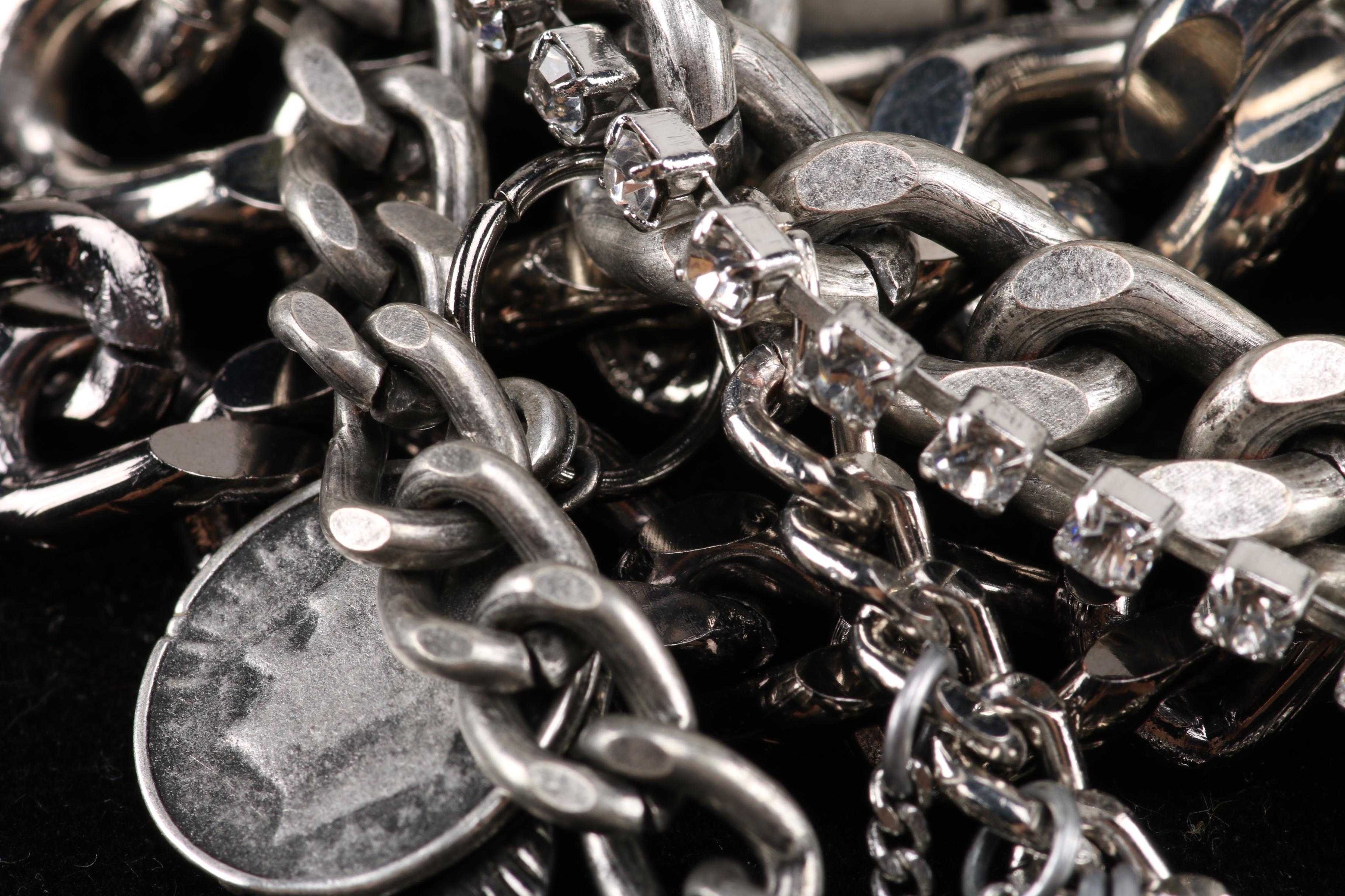 Maiden-Art Silver Tone Chain and Charm Statement Necklace