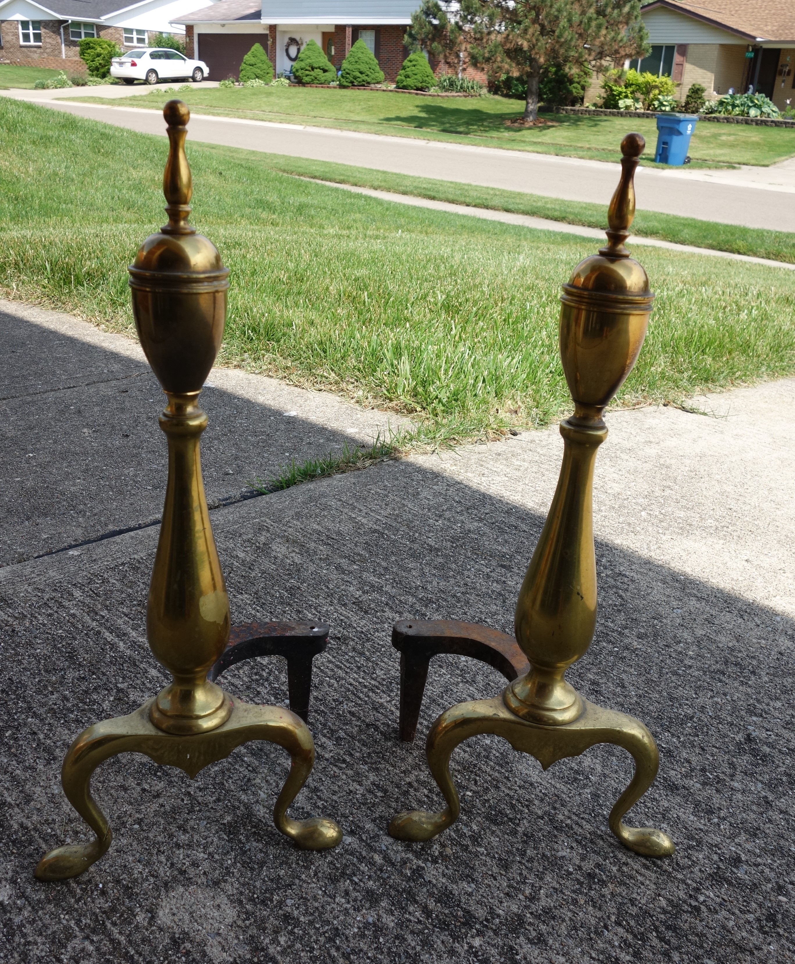 Vintage Cast Iron & Brass Fireplace Andirons