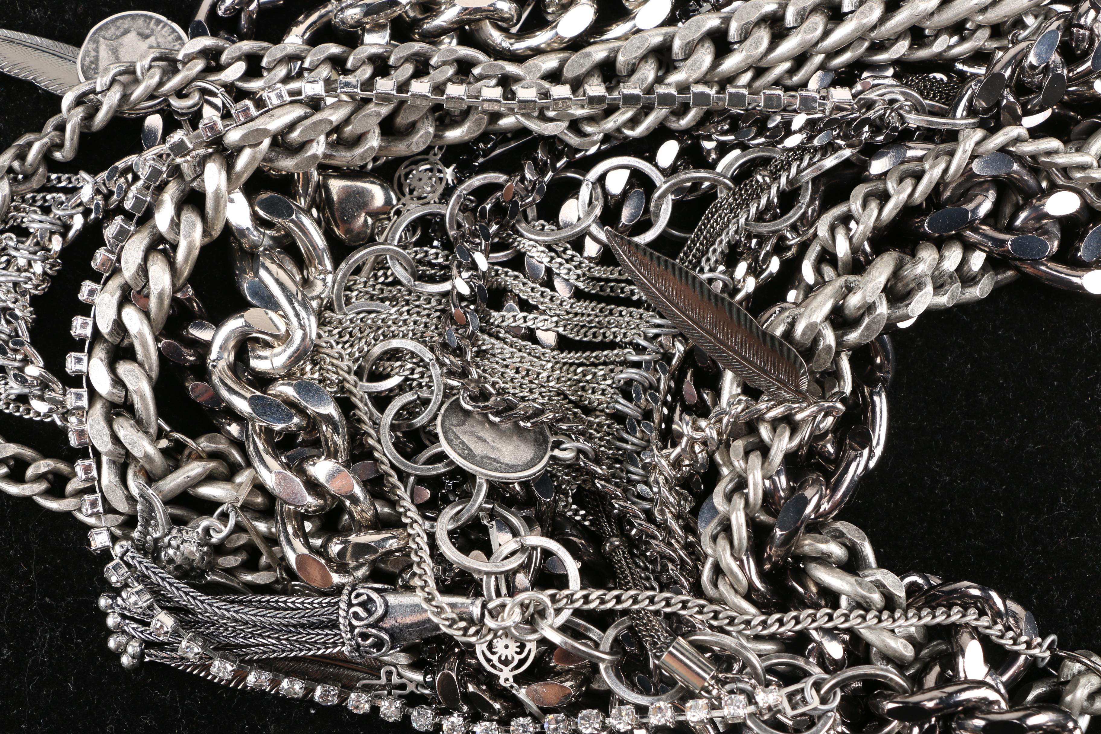 Maiden-Art Silver Tone Chain and Charm Statement Necklace