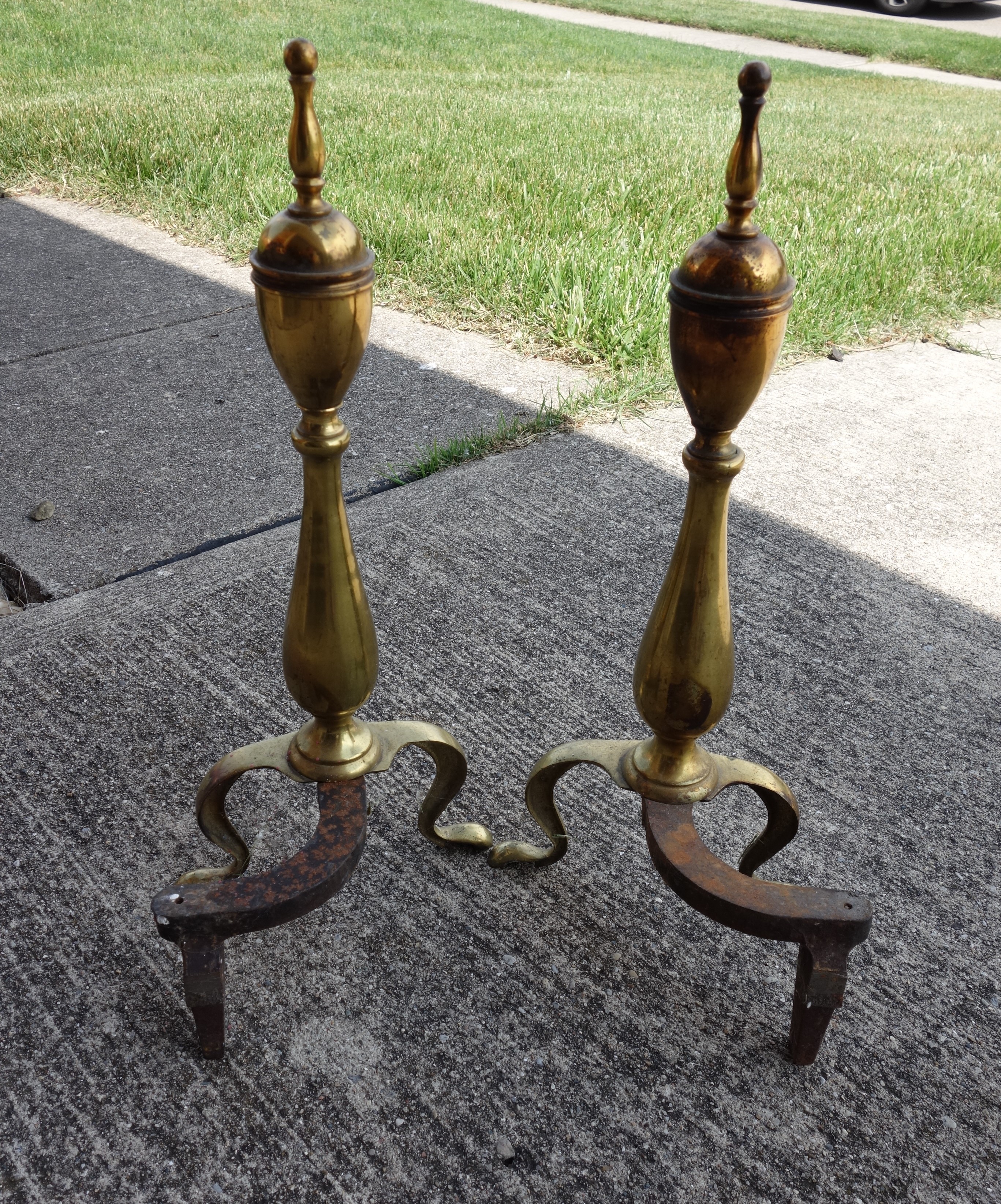 Vintage Cast Iron & Brass Fireplace Andirons