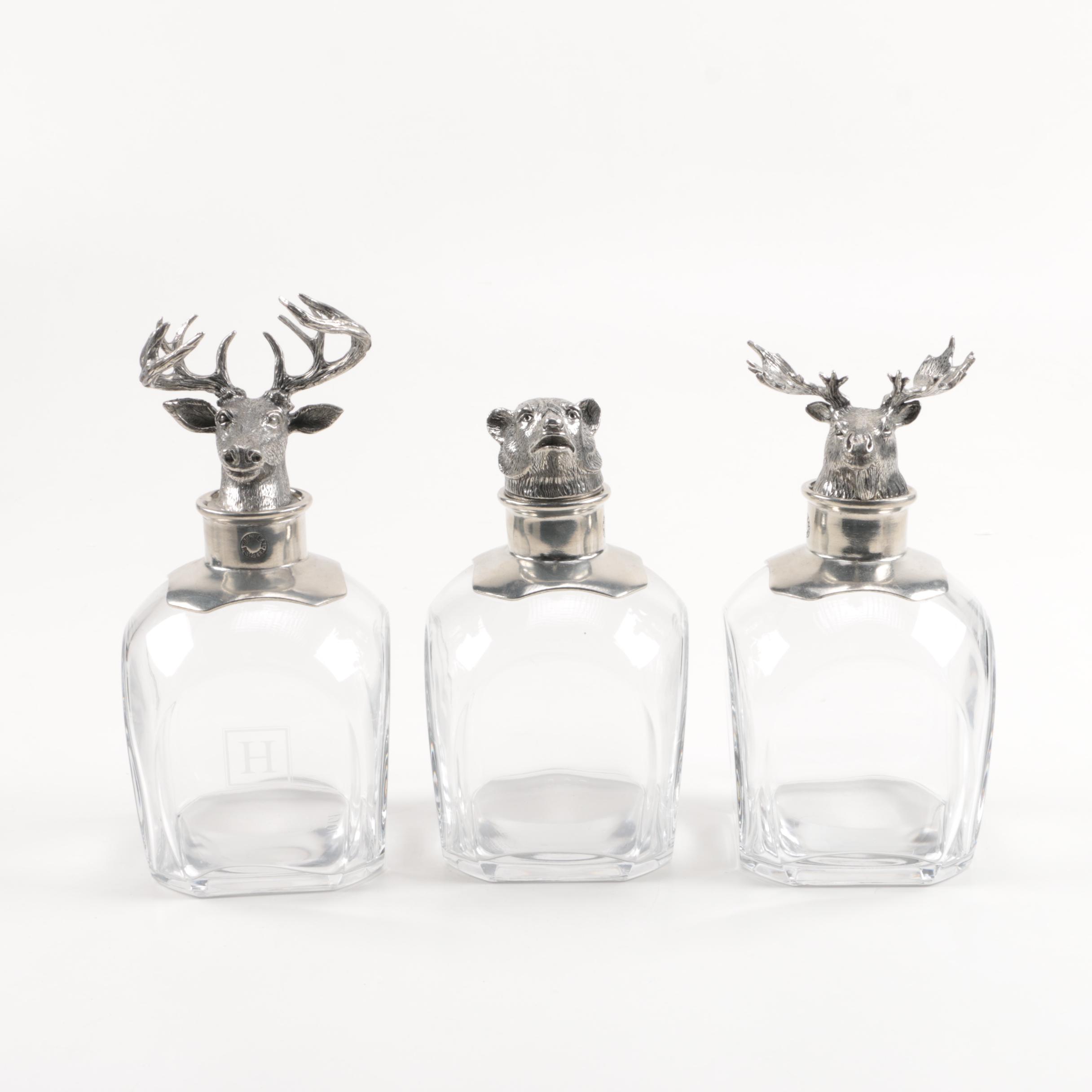 Pottery Barn Pewter Animal Themed Glasses and Decanters