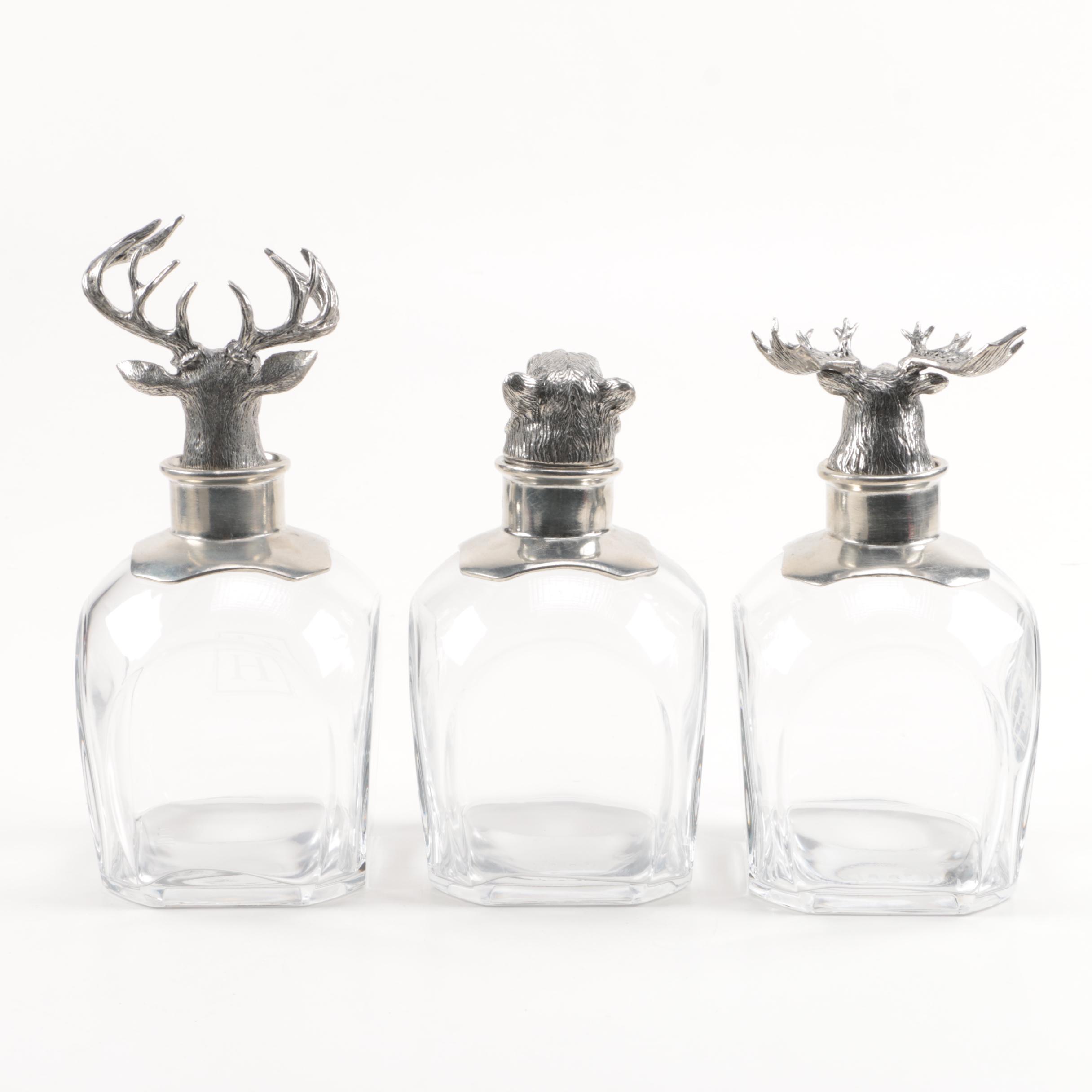 Pottery Barn Pewter Animal Themed Glasses and Decanters