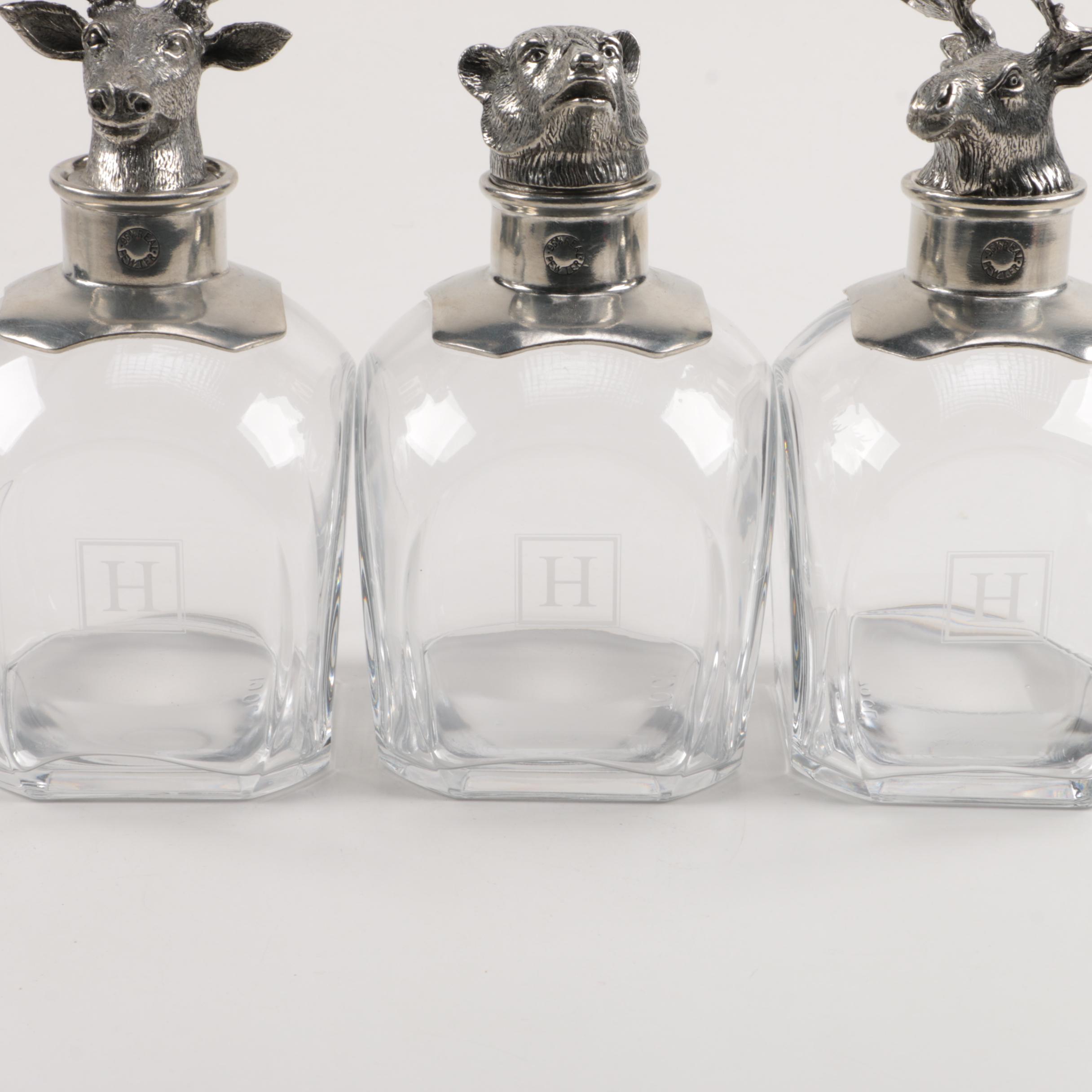 Pottery Barn Pewter Animal Themed Glasses and Decanters