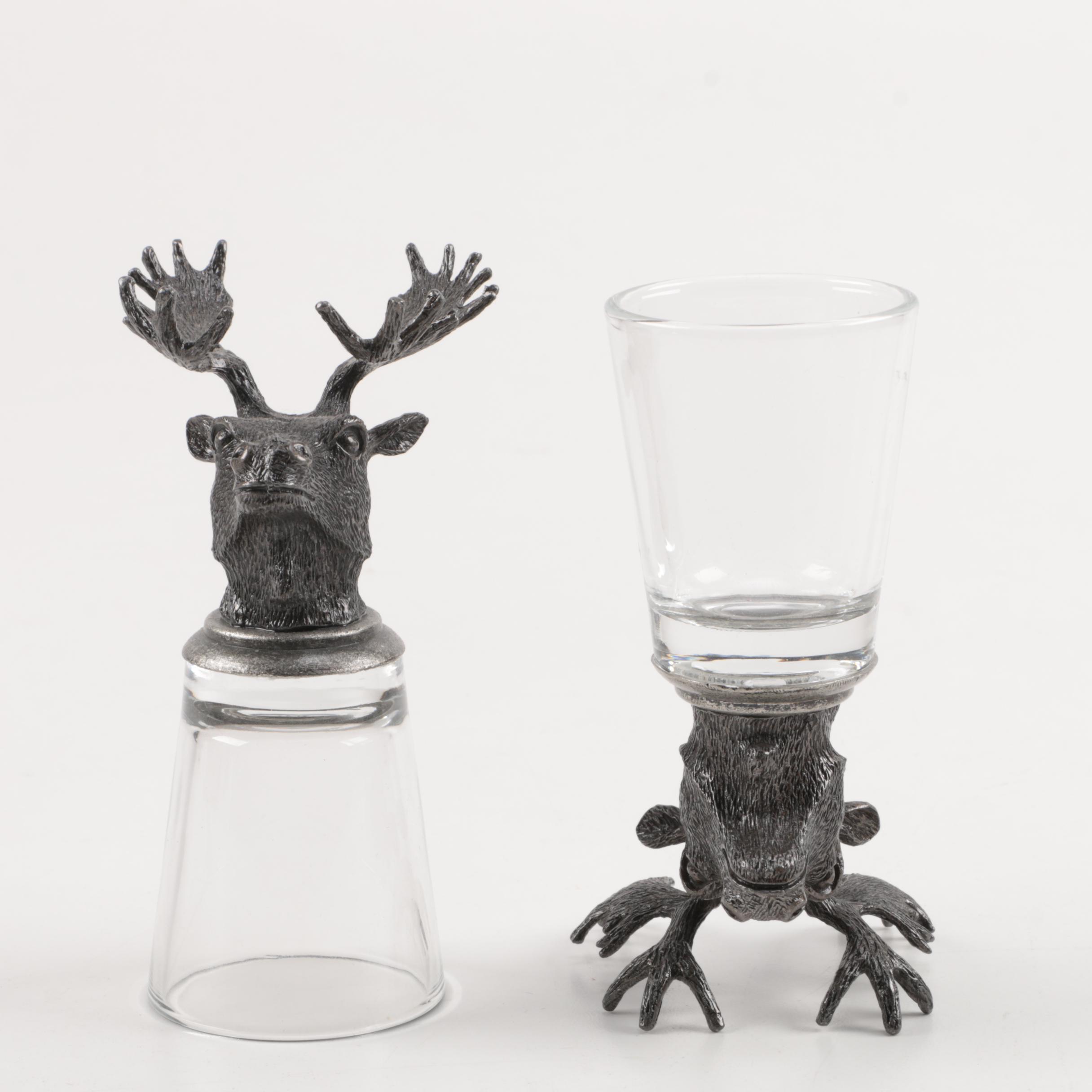 Pottery Barn Pewter Animal Themed Glasses and Decanters
