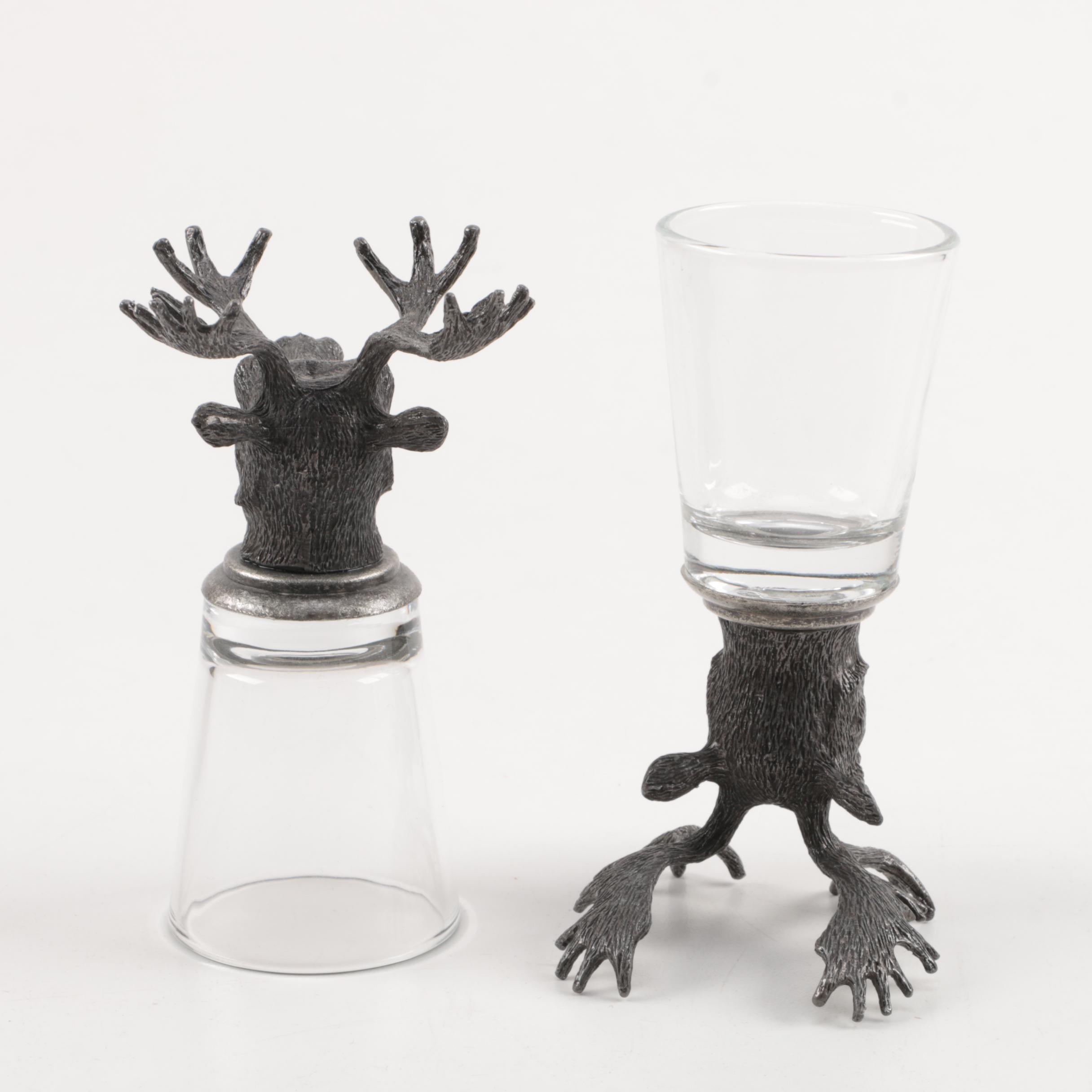 Pottery Barn Pewter Animal Themed Glasses and Decanters