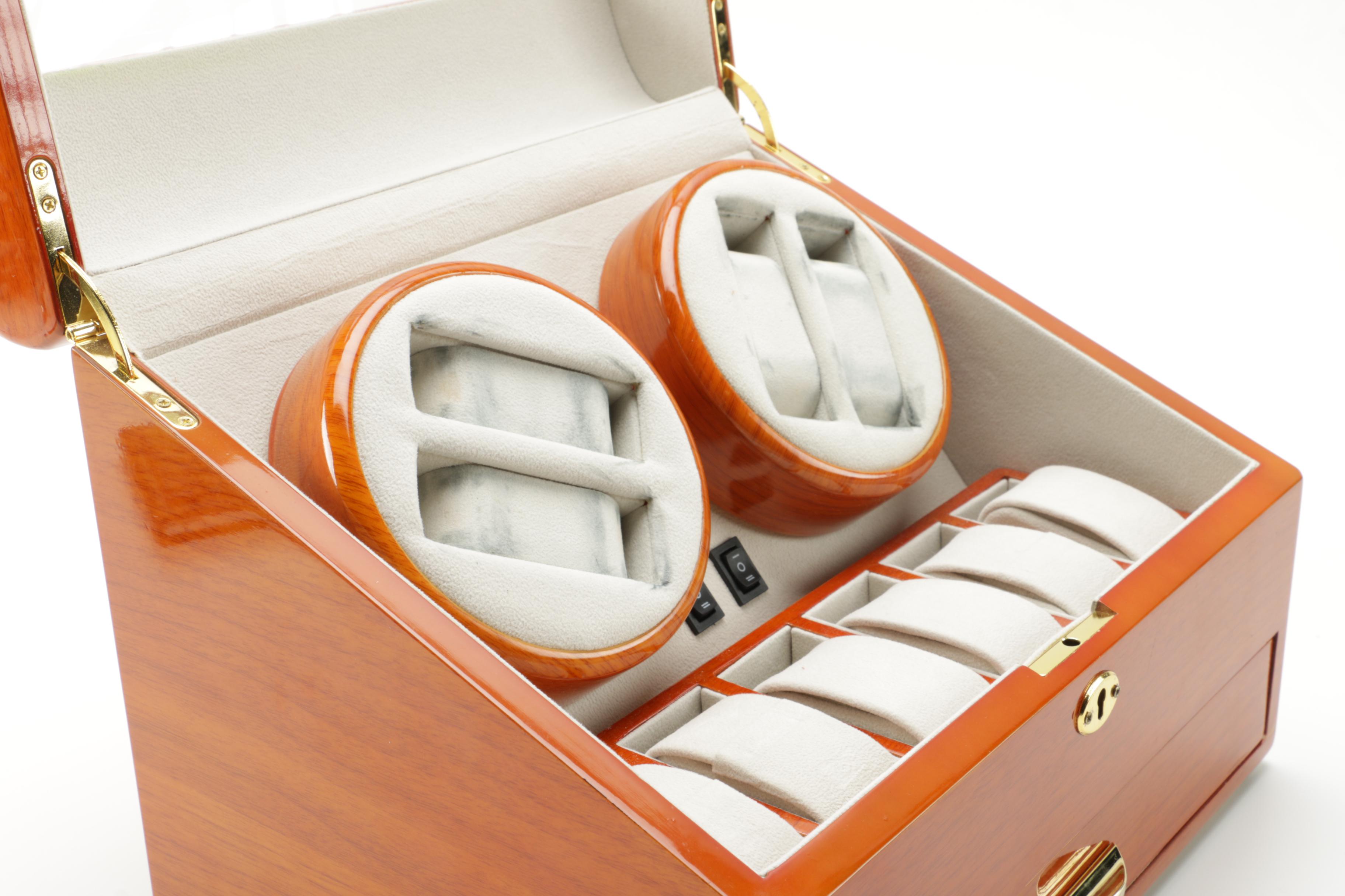 Quad Watch Winder With Twelve Storage Compartments