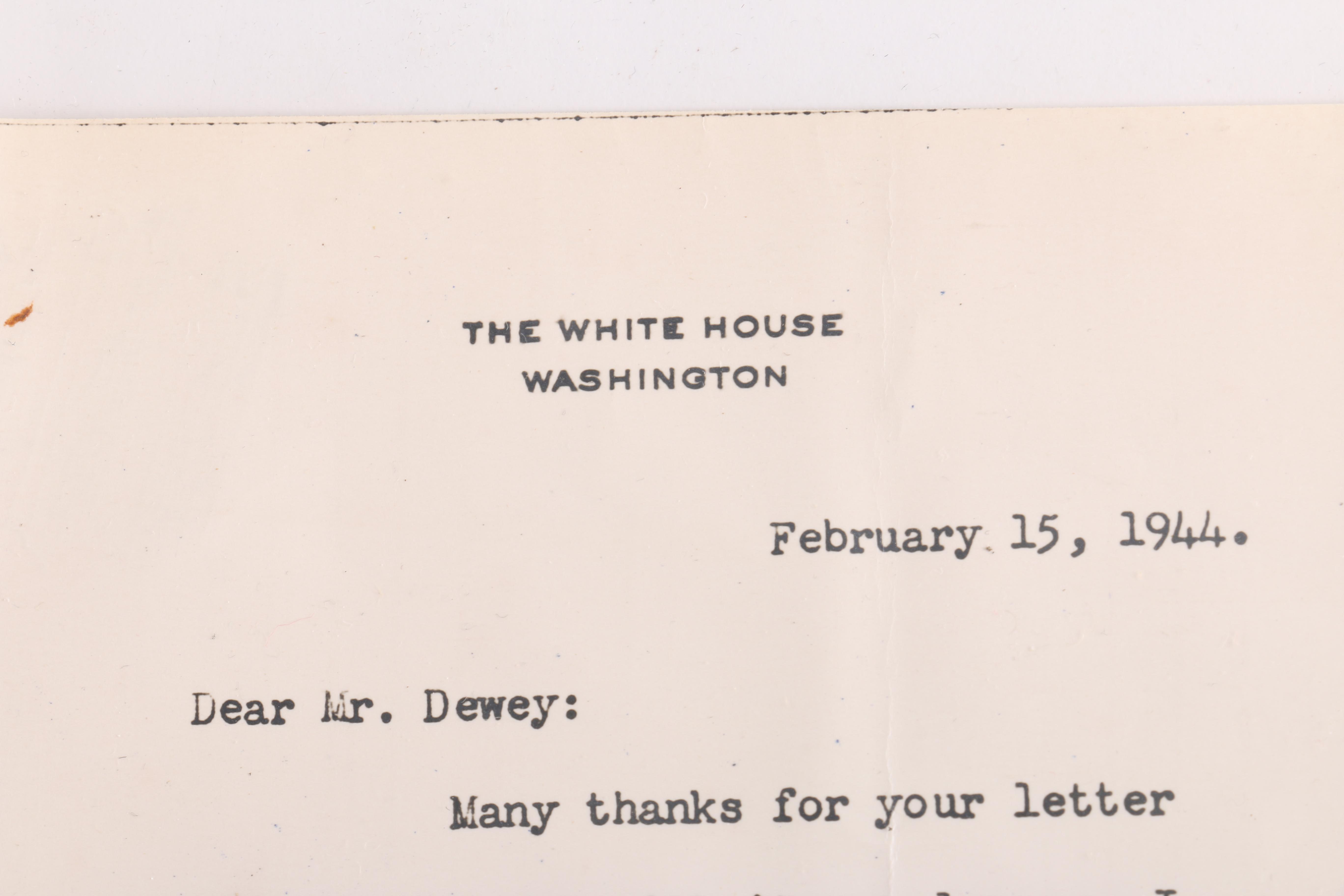 Eleanor Roosevelt Signed Letter on White House Stationery