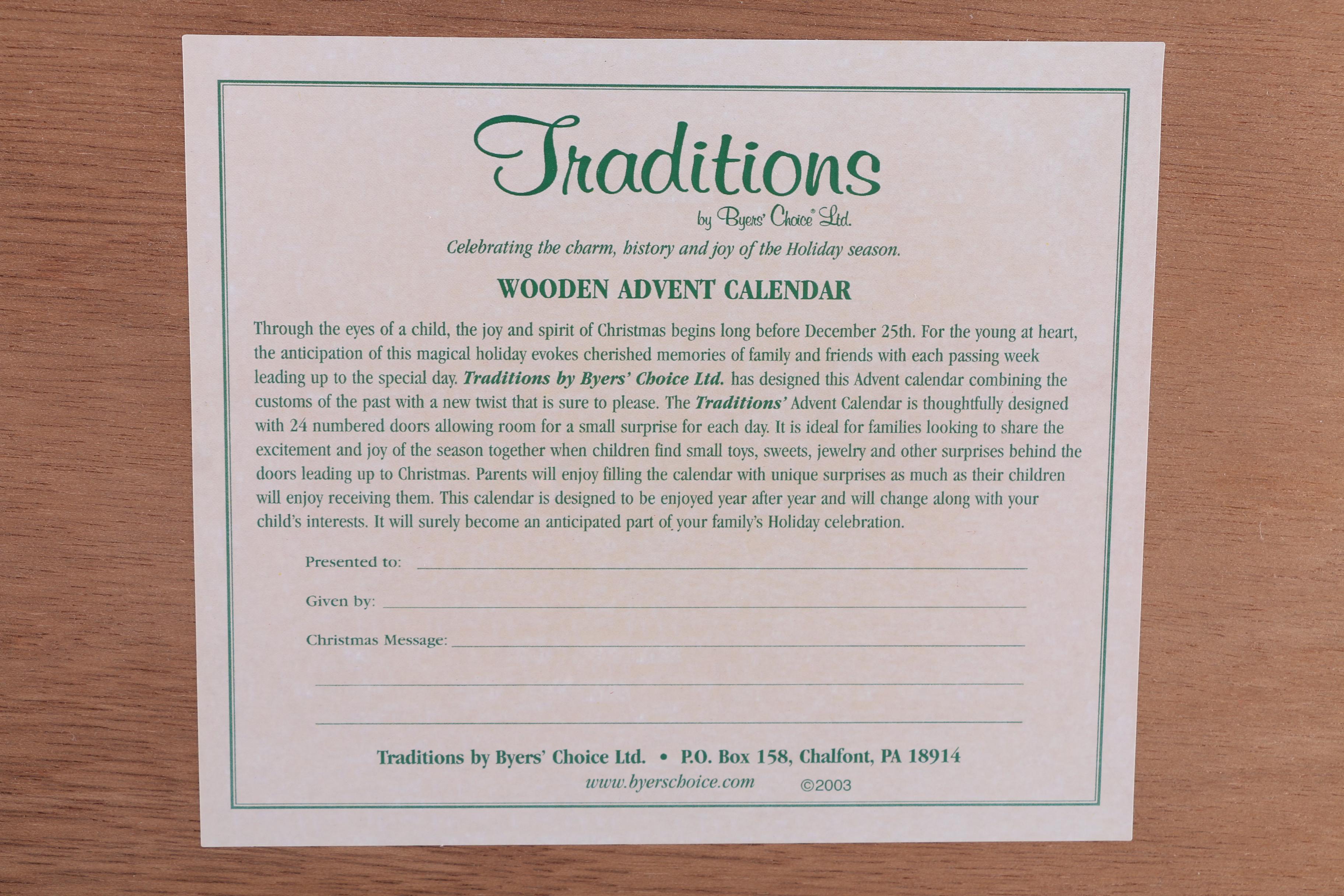 Traditions by Byers' Choice Ltd. Fireside Advent Calendar Box