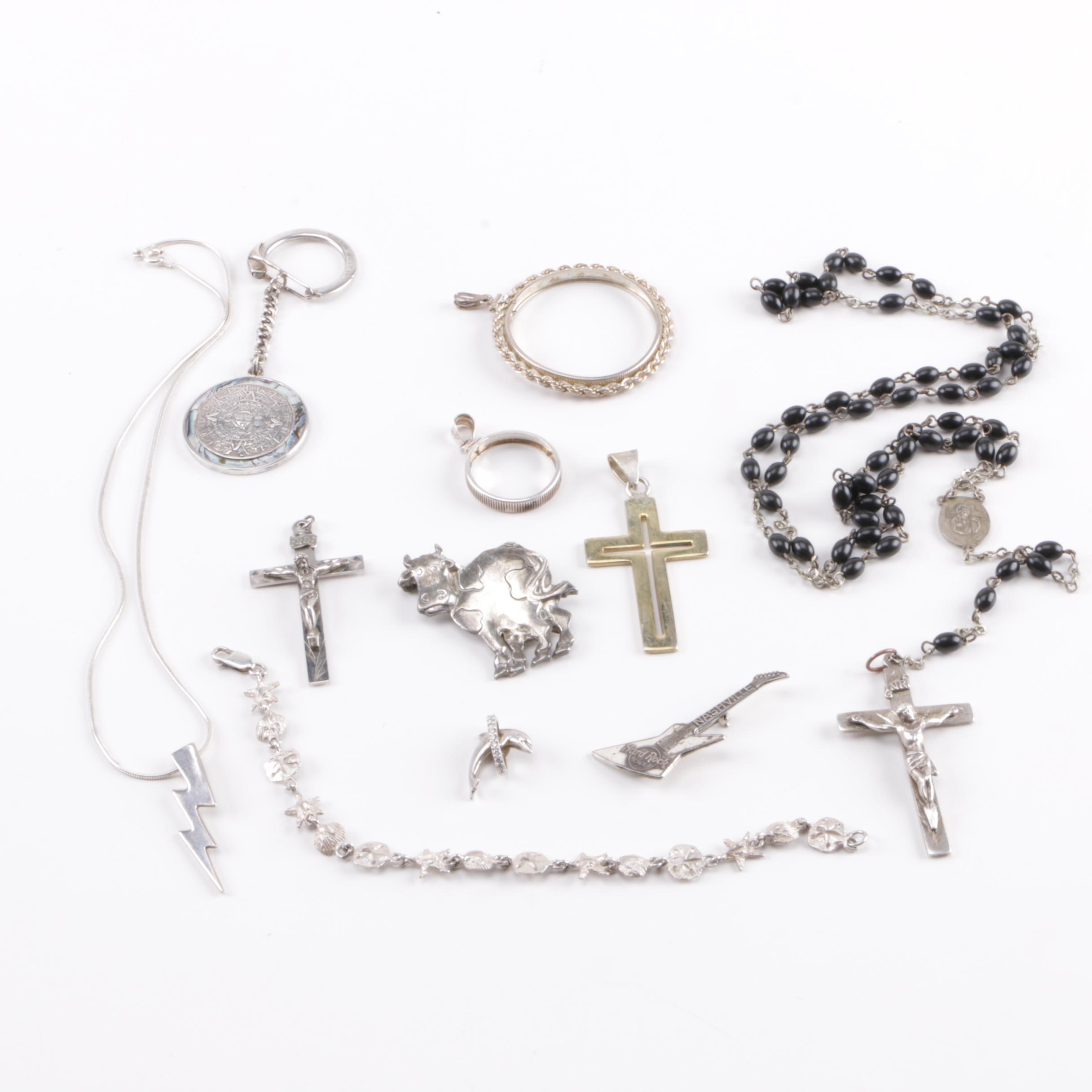 Sterling Silver Jewelry Including Beaded Rosary