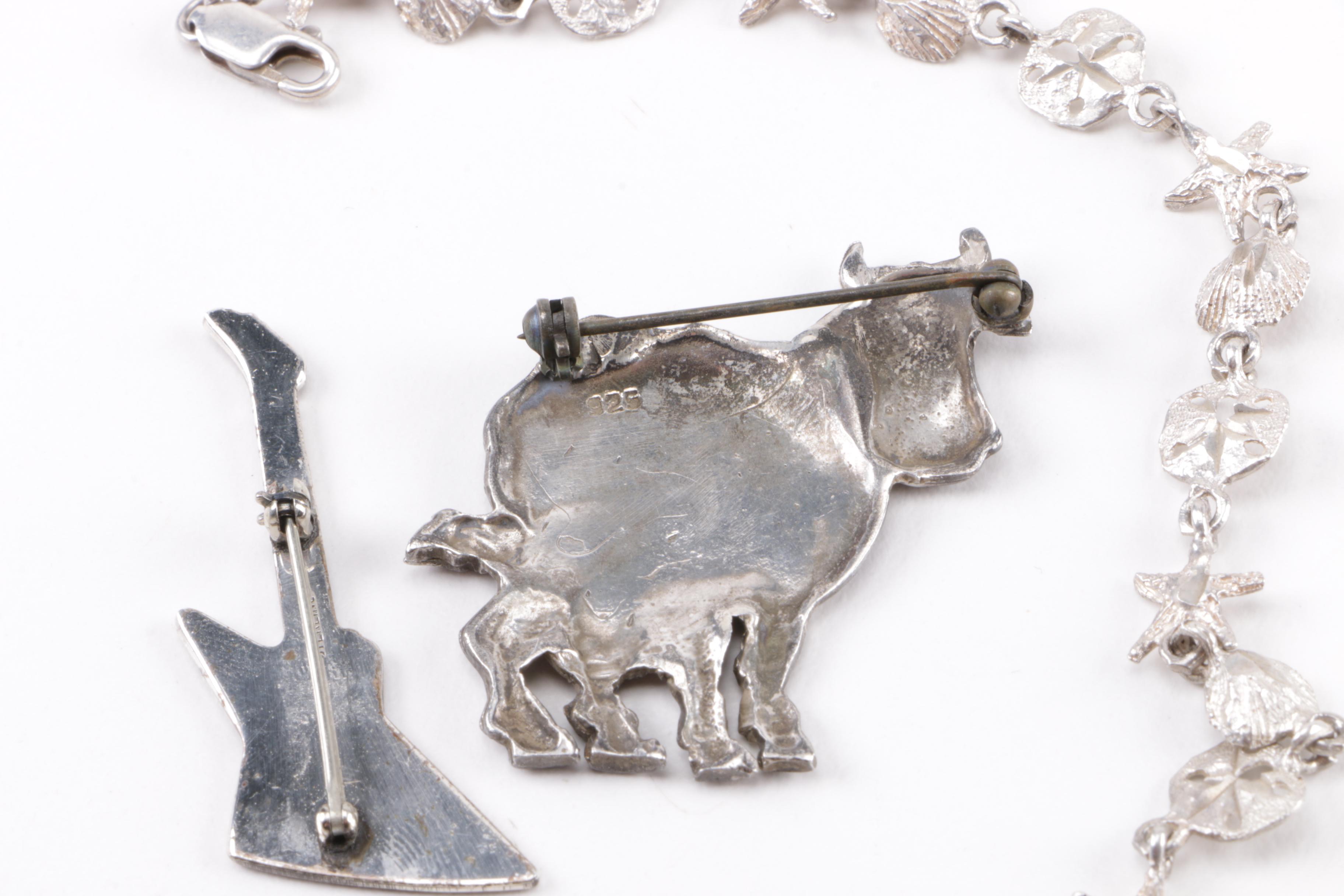 Sterling Silver Jewelry Including Beaded Rosary