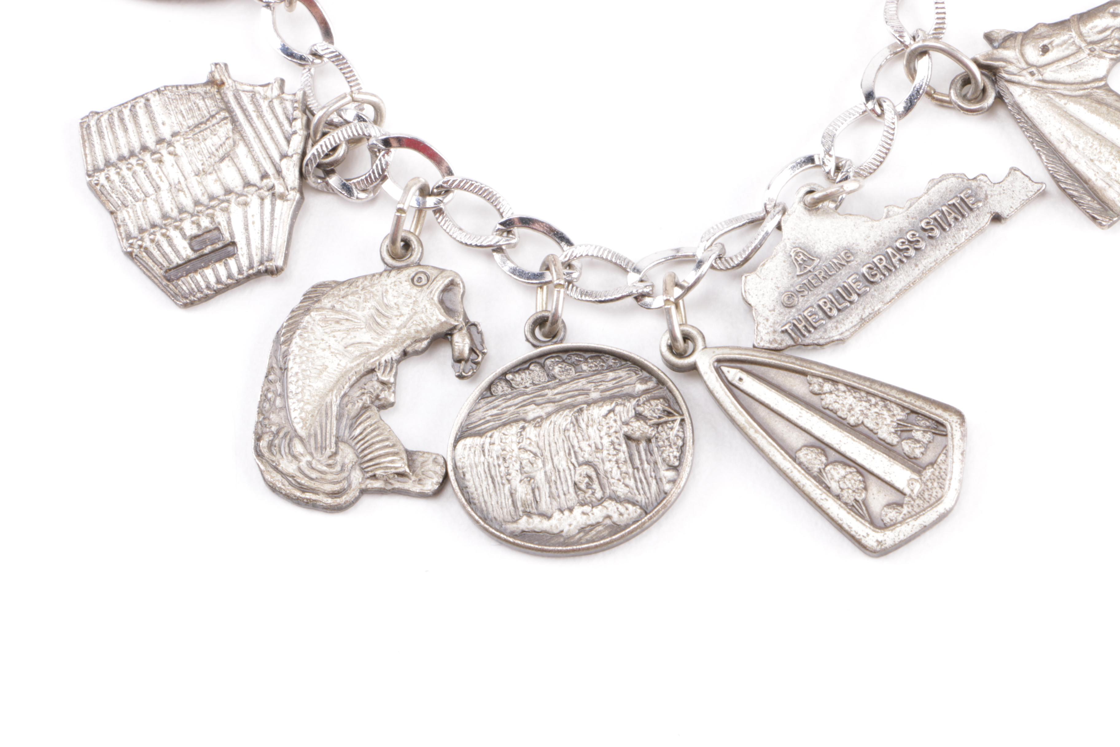 Kentucky Themed Sterling Silver Charm Bracelet