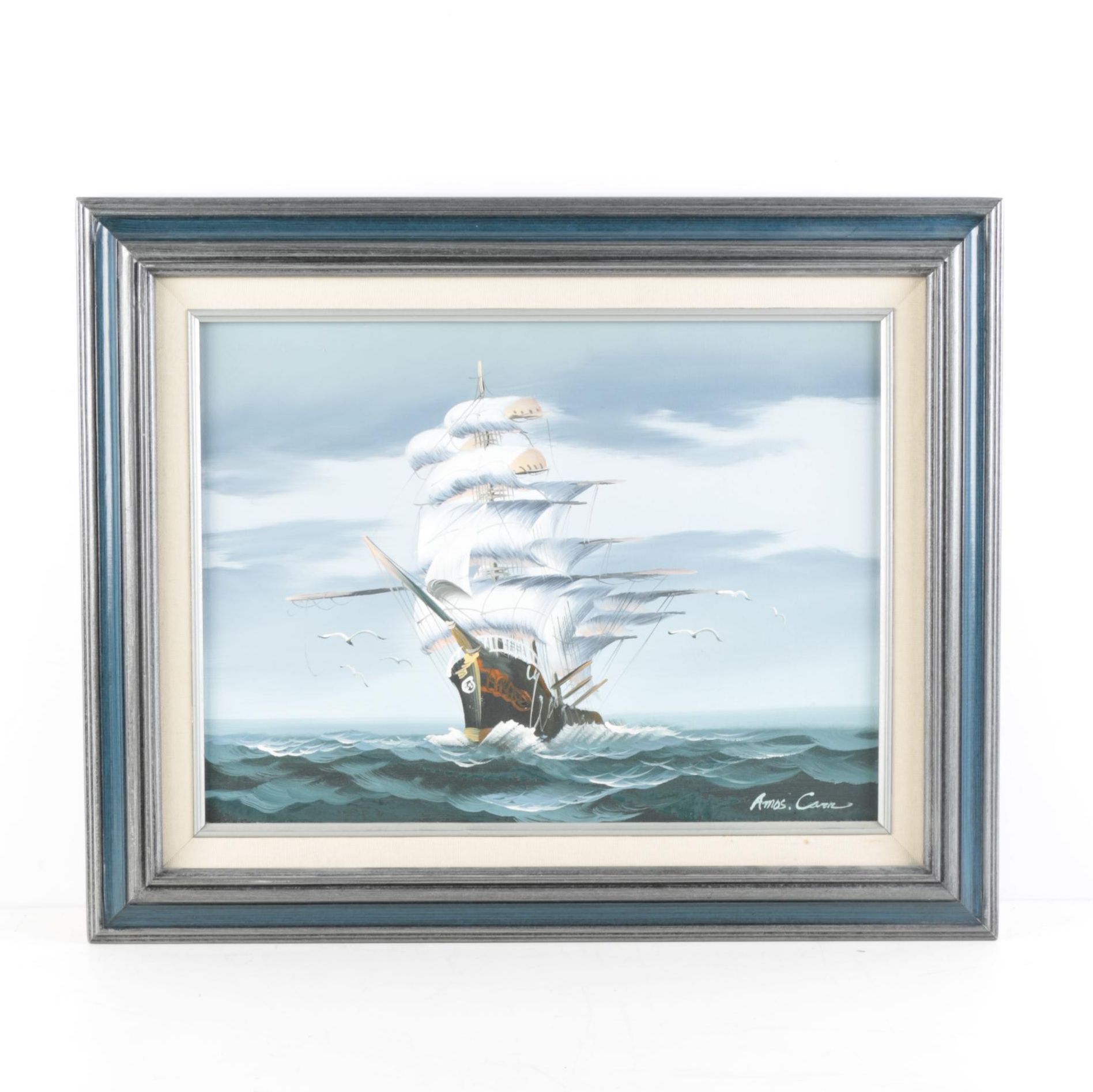 Amos Carr Oil Painting on Canvas of Sailboat