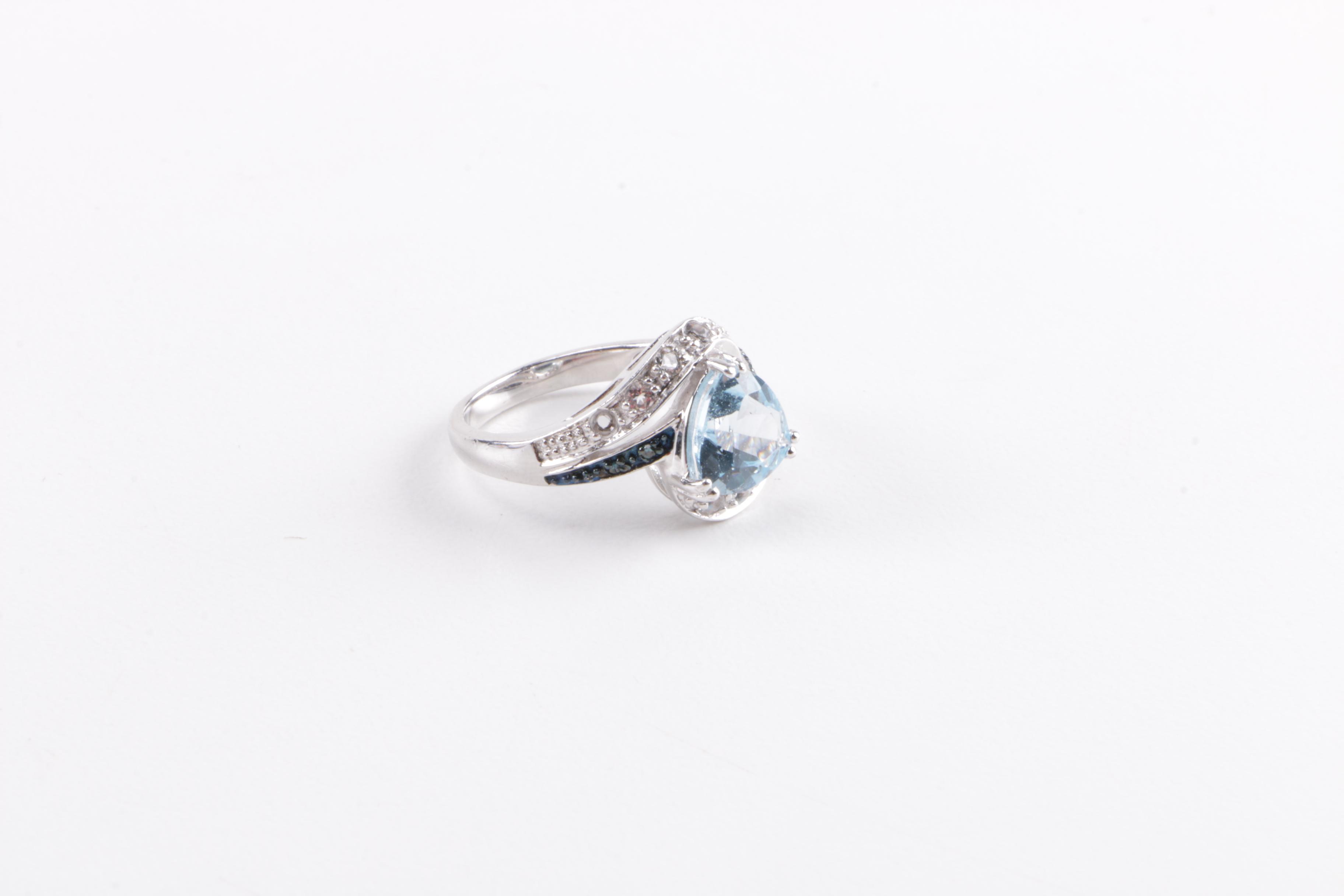 Sterling Silver and Diamond Jewelry Including Blue Topaz Demi Parure