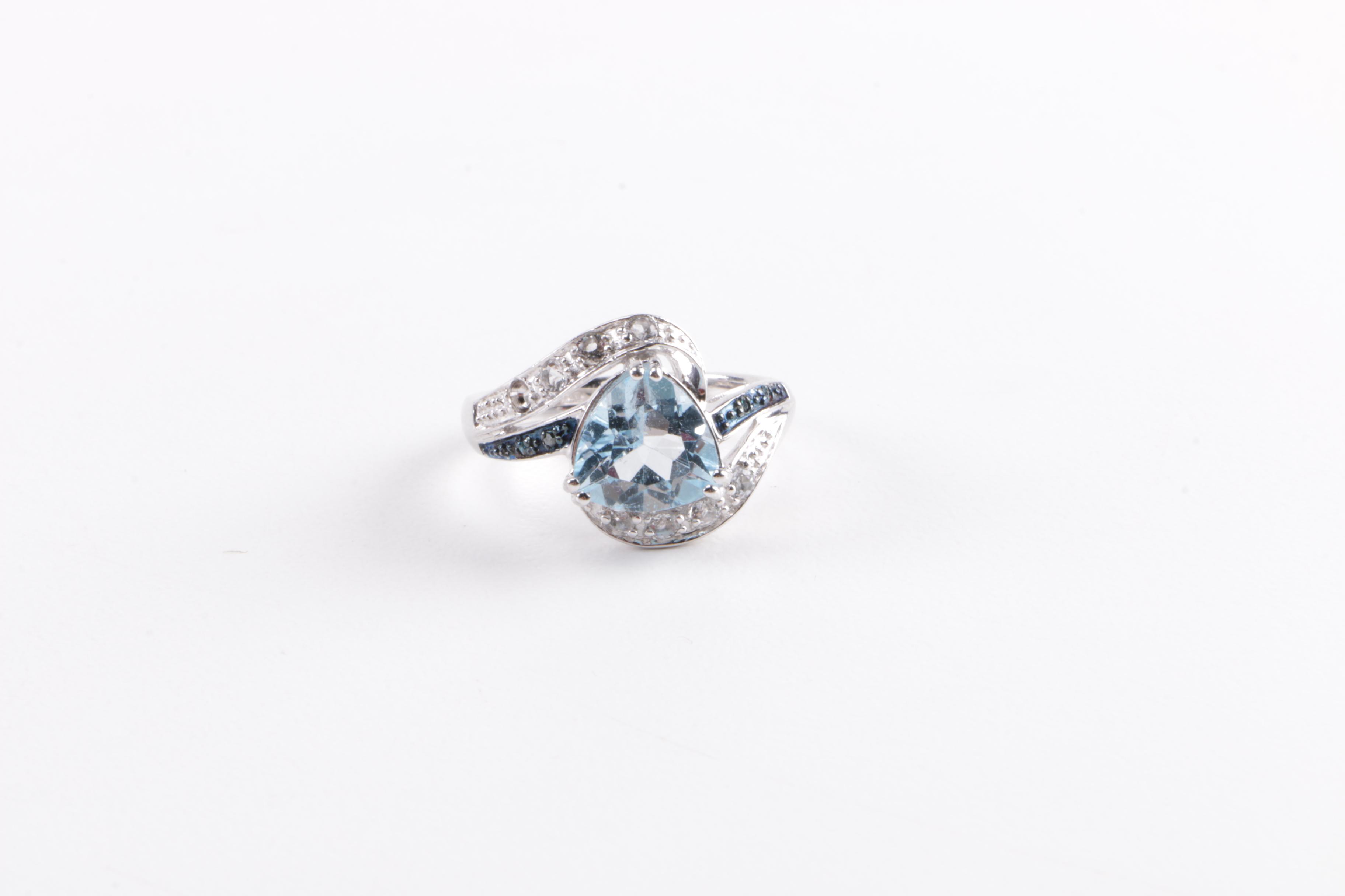 Sterling Silver and Diamond Jewelry Including Blue Topaz Demi Parure